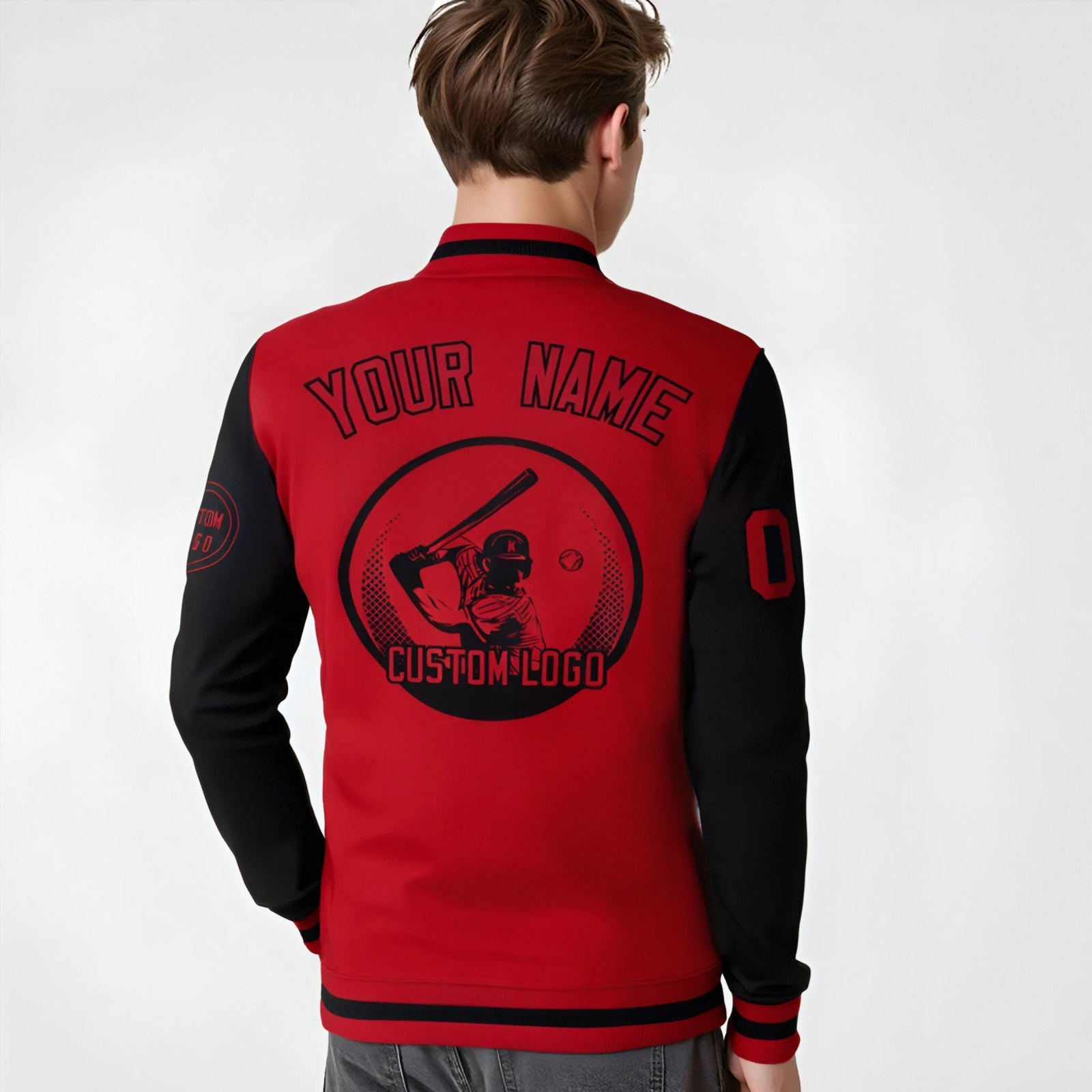 Custom Red Black Bomber Full-Snap Varsity Letterman Two Tone Jacket