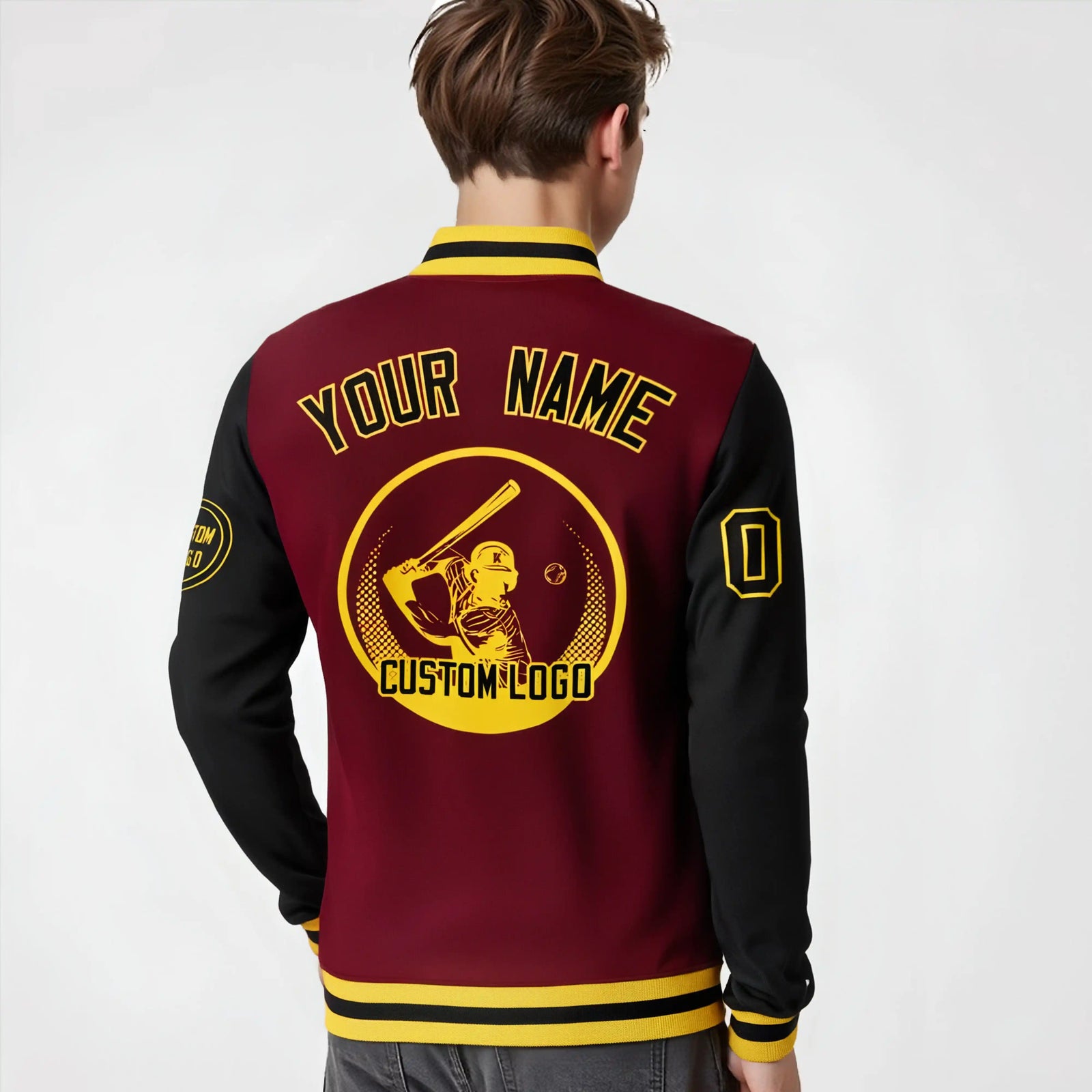 Custom Crimson Black Bomber Full-Snap Varsity Letterman Two Tone Jacket