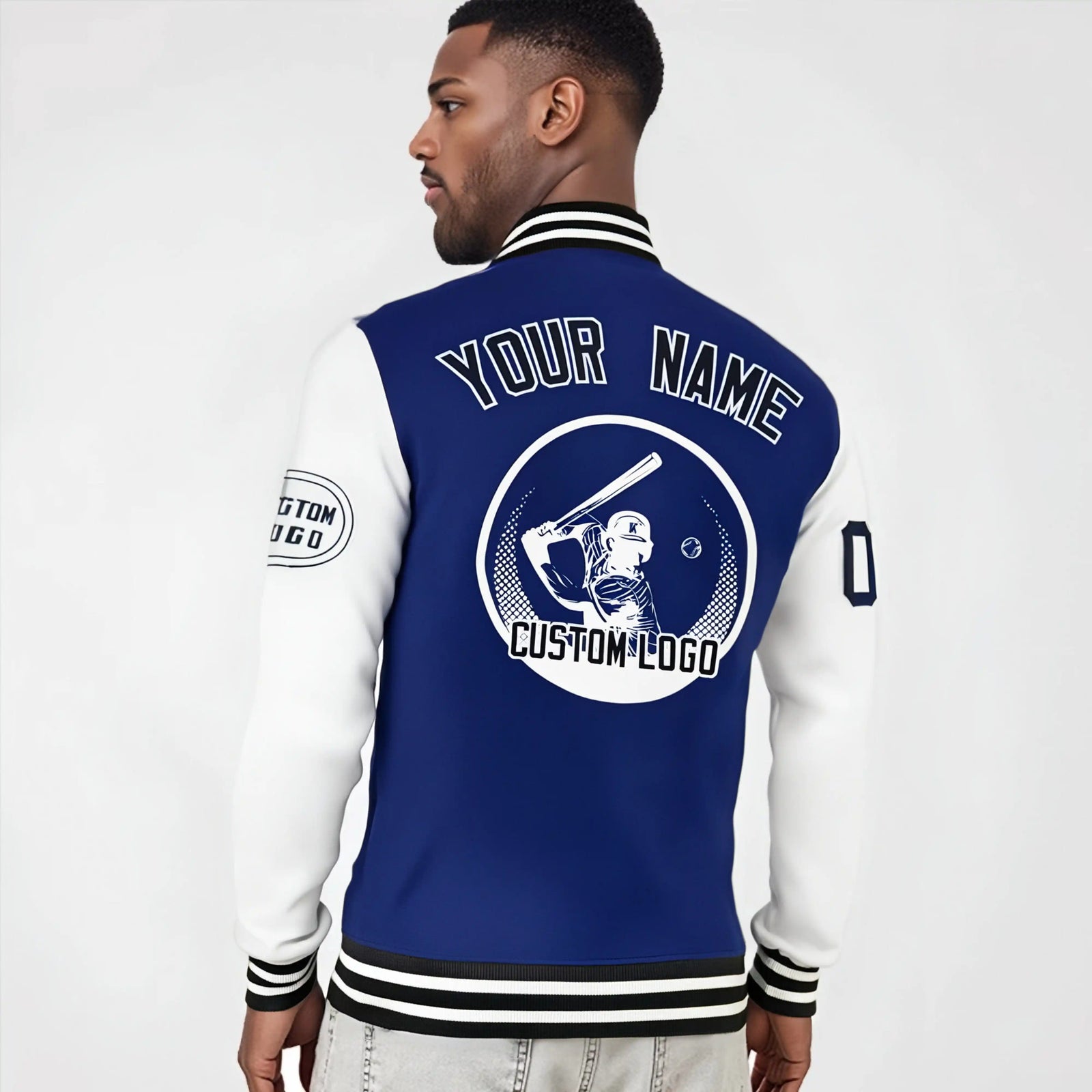 Custom Royal Blue White Bomber Full-Snap Varsity Letterman Two Tone Jacket
