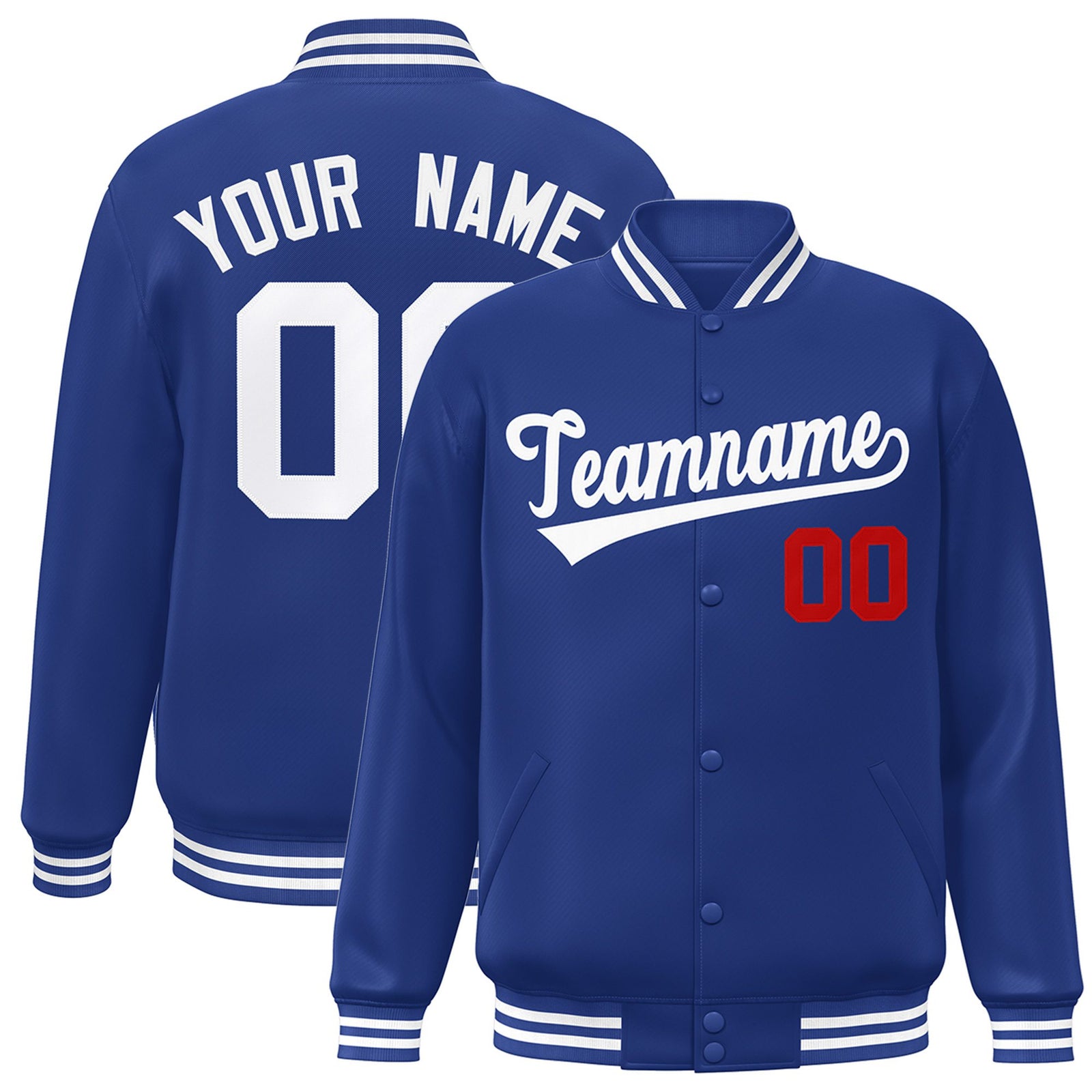 Custom Thunder Blue White-Red Bomber Full-Snap Varsity Letterman Jacket