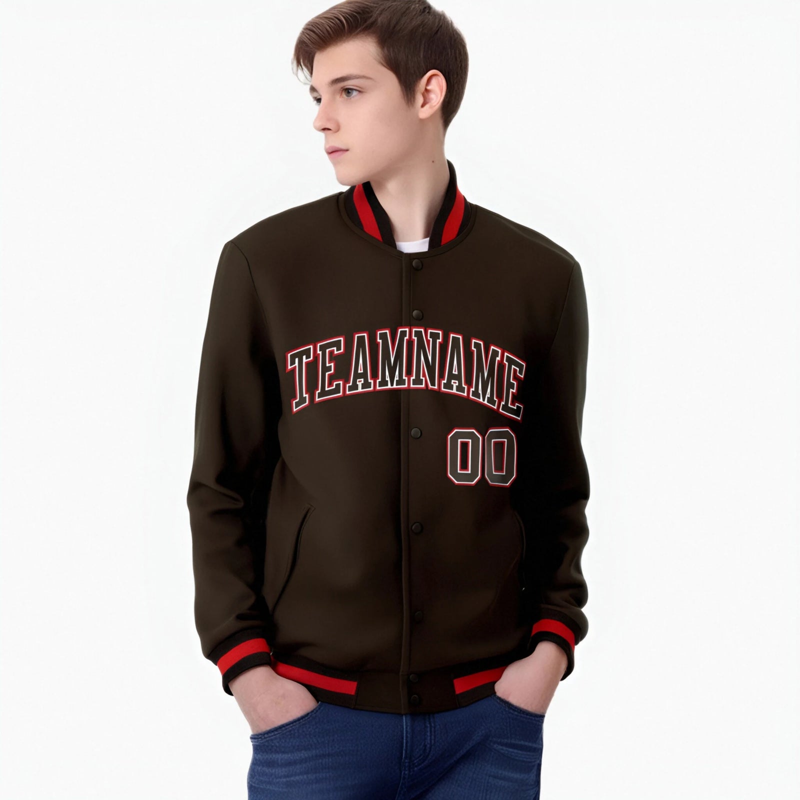 Custom Olive White Bay-Orange Bomber Full-Snap Varsity Letterman Jacket