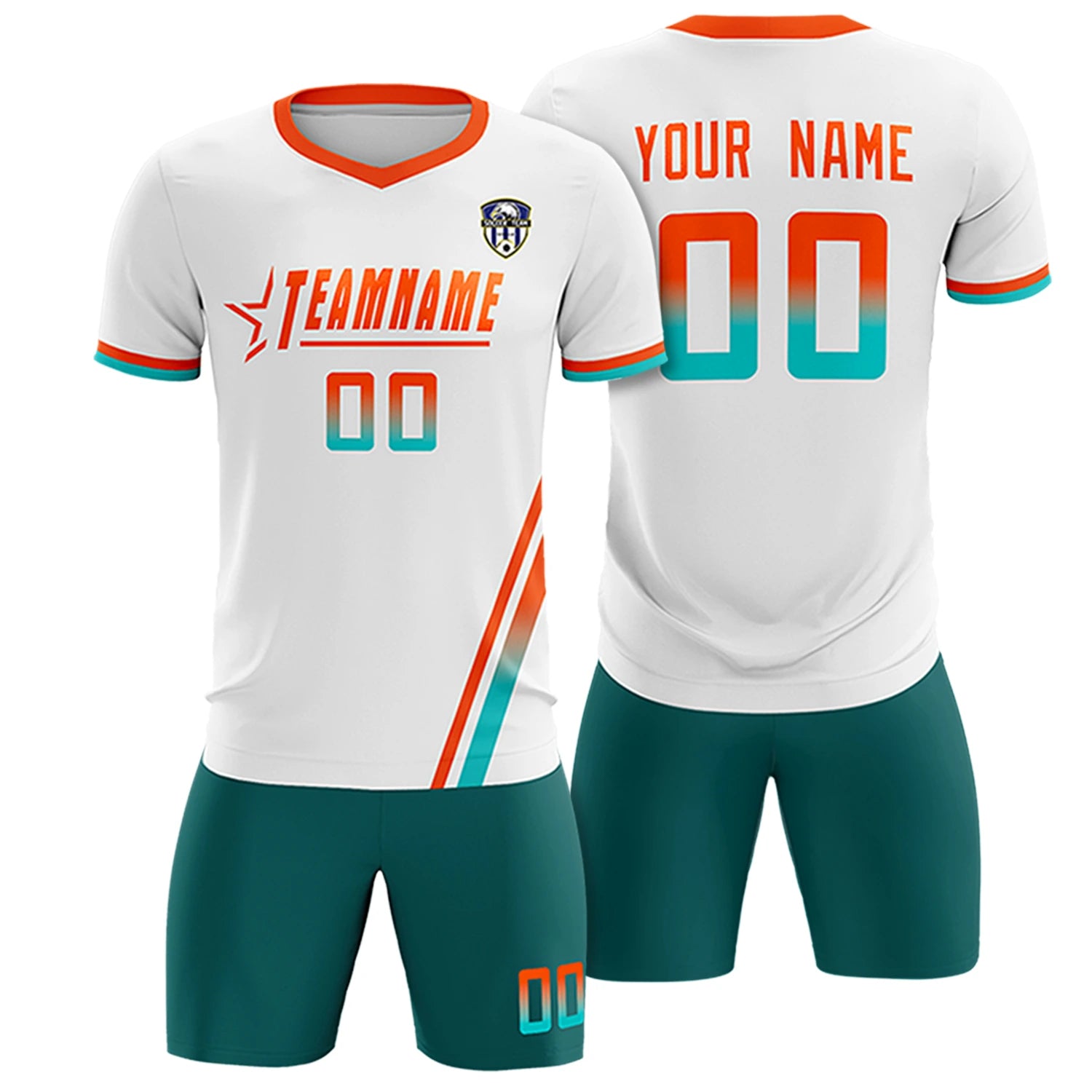 Custom White Orange-Bright Green Gradient Fashion Sportswear Soccer Sets Jersey