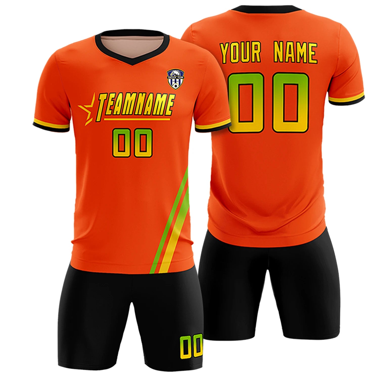 Custom Orange Neon Green-Gold01 Gradient Fashion Sportswear Soccer Sets Jersey