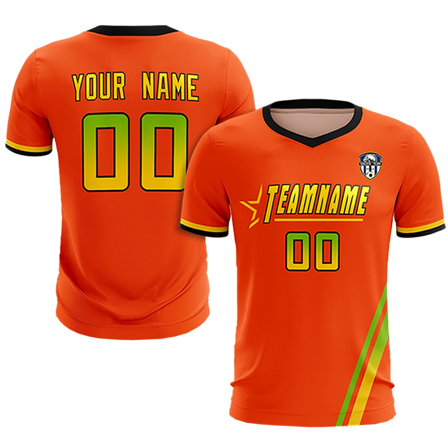 Custom Orange Neon Green-Gold01 Gradient Fashion Sportswear Soccer Sets Jersey