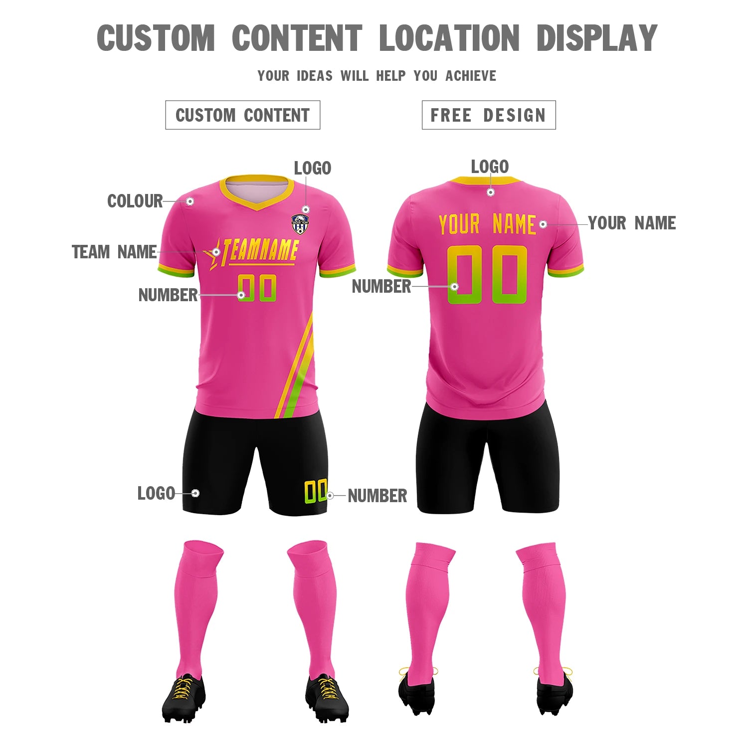 Custom Pink Gold01-Neon Green Gradient Fashion Sportswear Soccer Sets Jersey