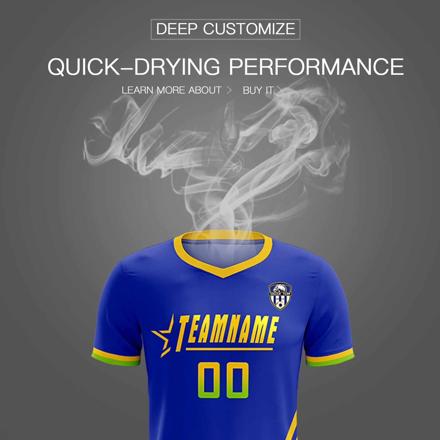 Custom Royal Blue Gold01-Neon Green Gradient Fashion Sportswear Soccer Sets Jersey