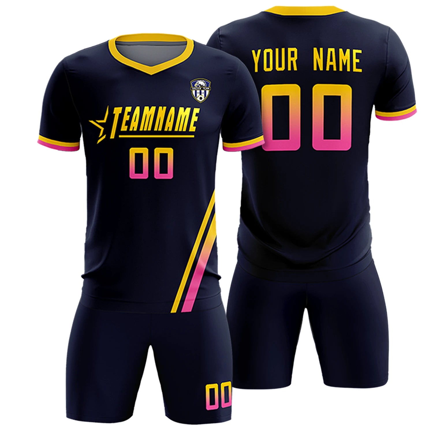 Custom Navy Gold01-Pink Gradient Fashion Sportswear Soccer Sets Jersey