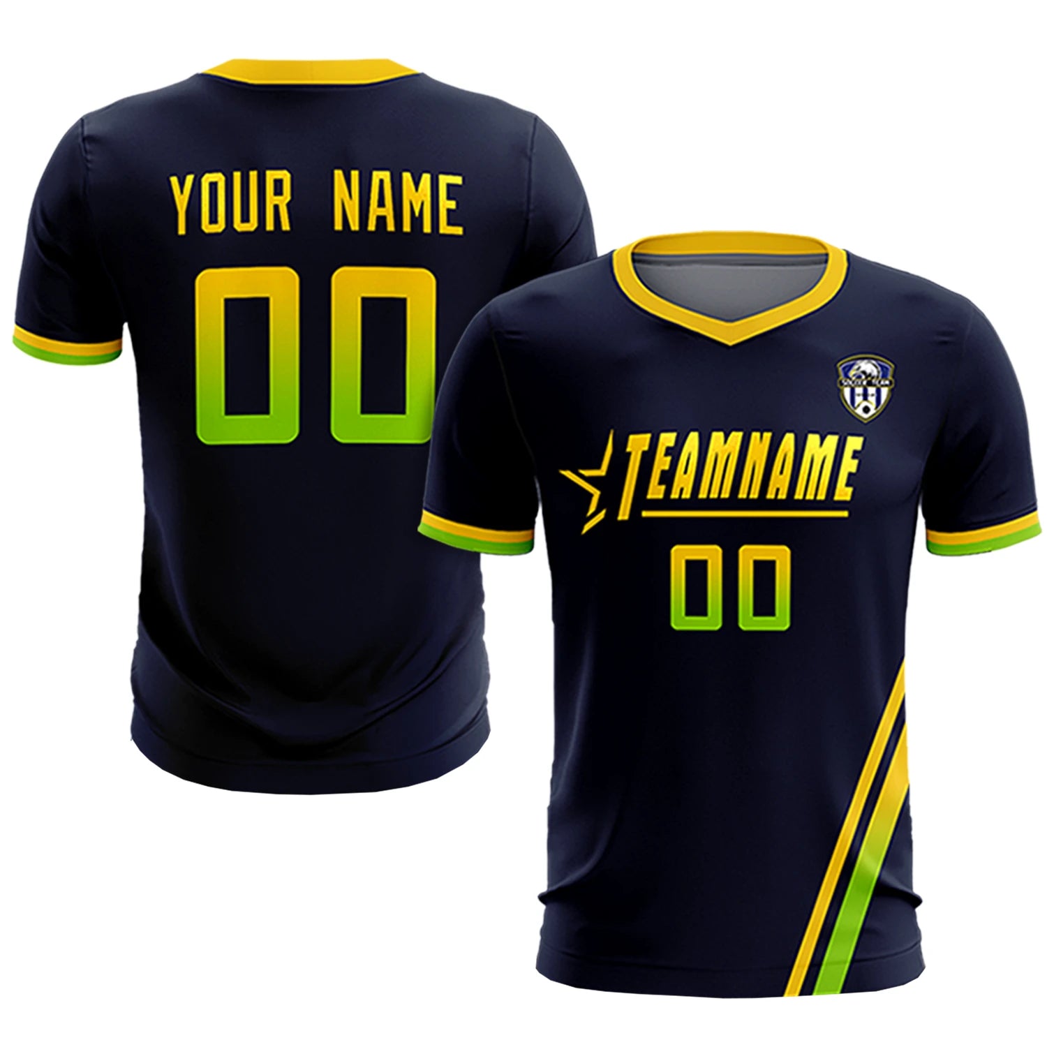 Custom Navy Gold01-Neon Green Gradient Fashion Sportswear Soccer Sets Jersey
