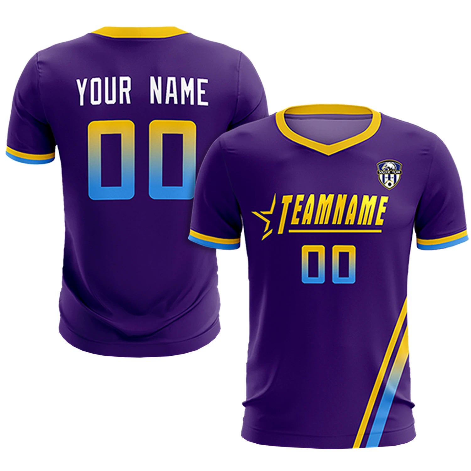 Custom Purple Gold01-Powder Blue Gradient Fashion Sportswear Soccer Sets Jersey