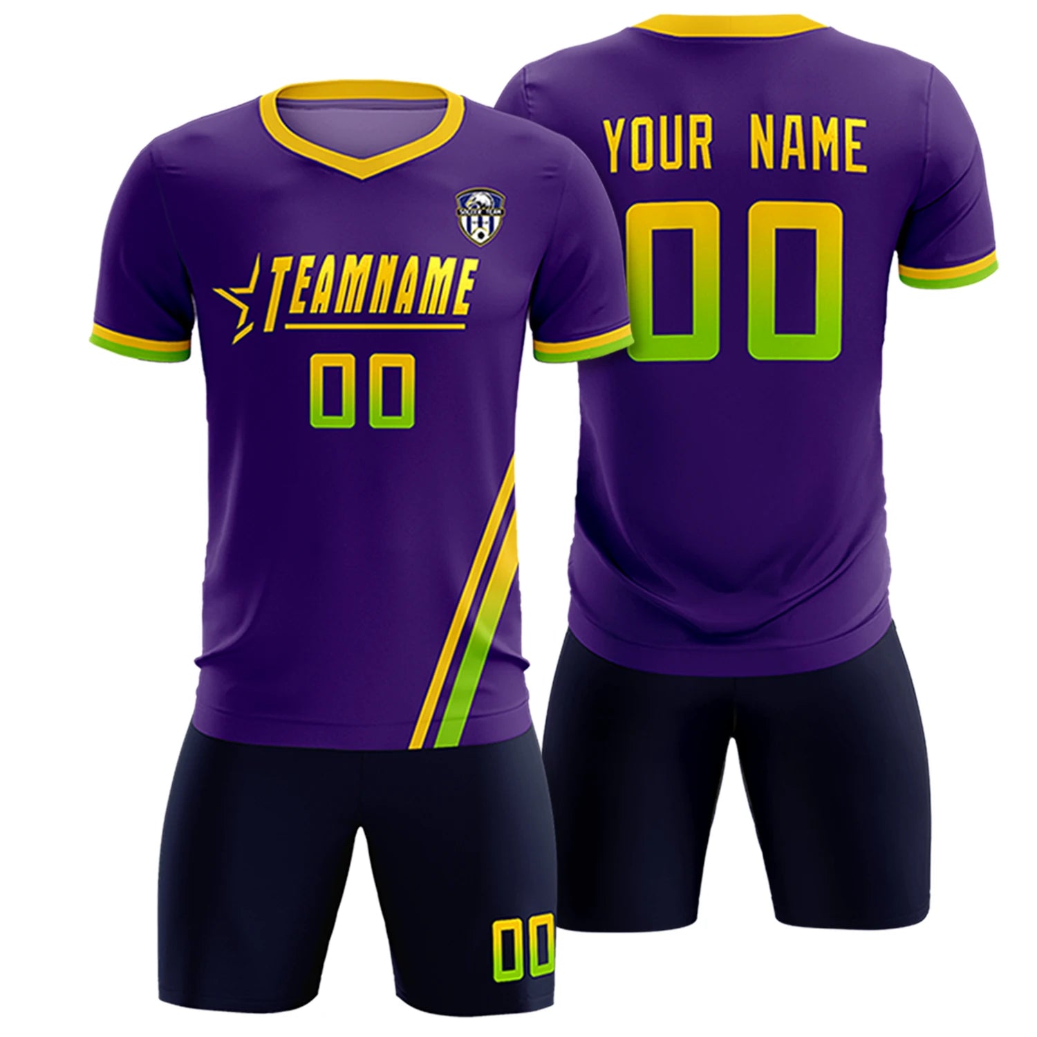 Custom Purple Gold01-Neon Green Gradient Fashion Sportswear Soccer Sets Jersey