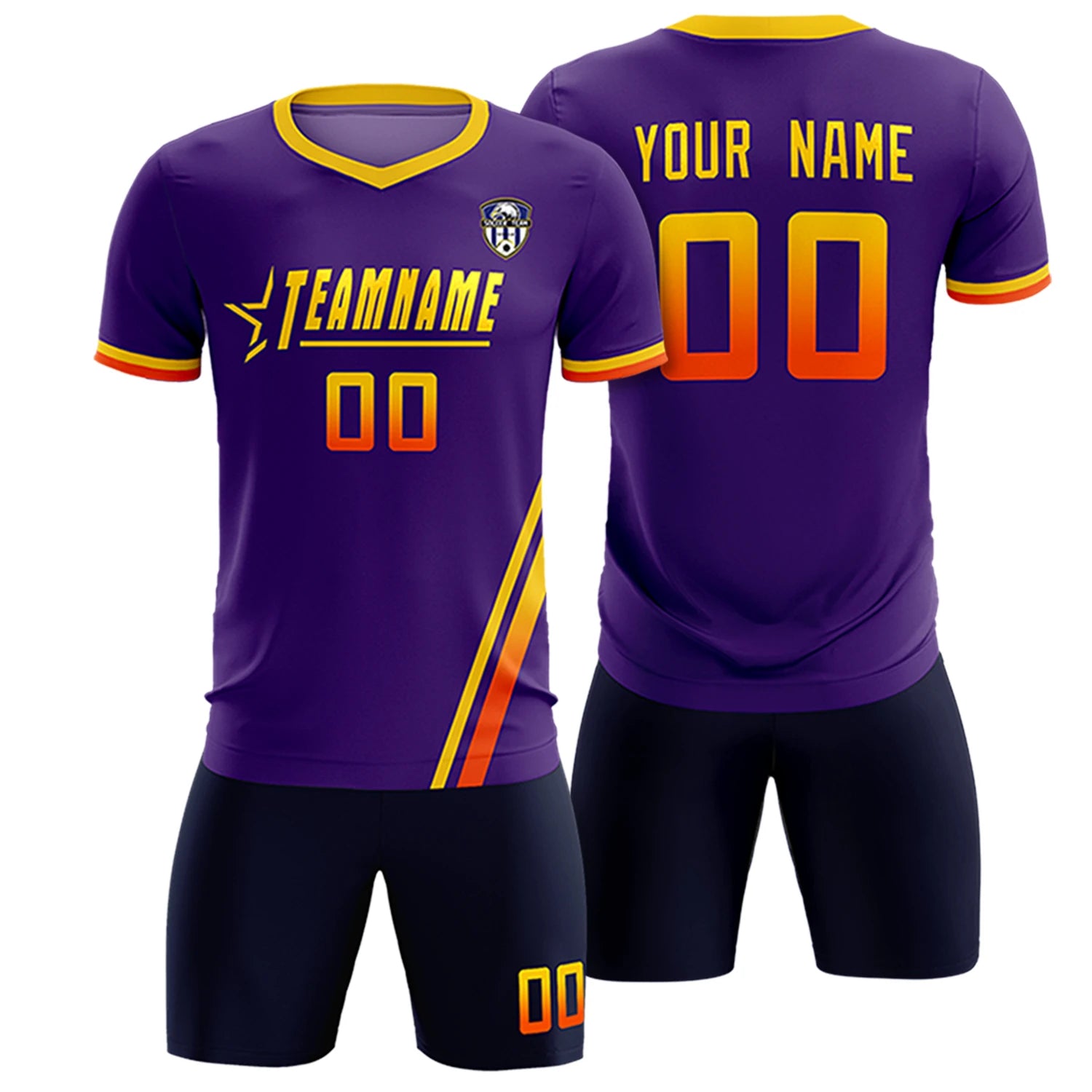 Custom Purple Gold01-Orange Gradient Fashion Sportswear Soccer Sets Jersey