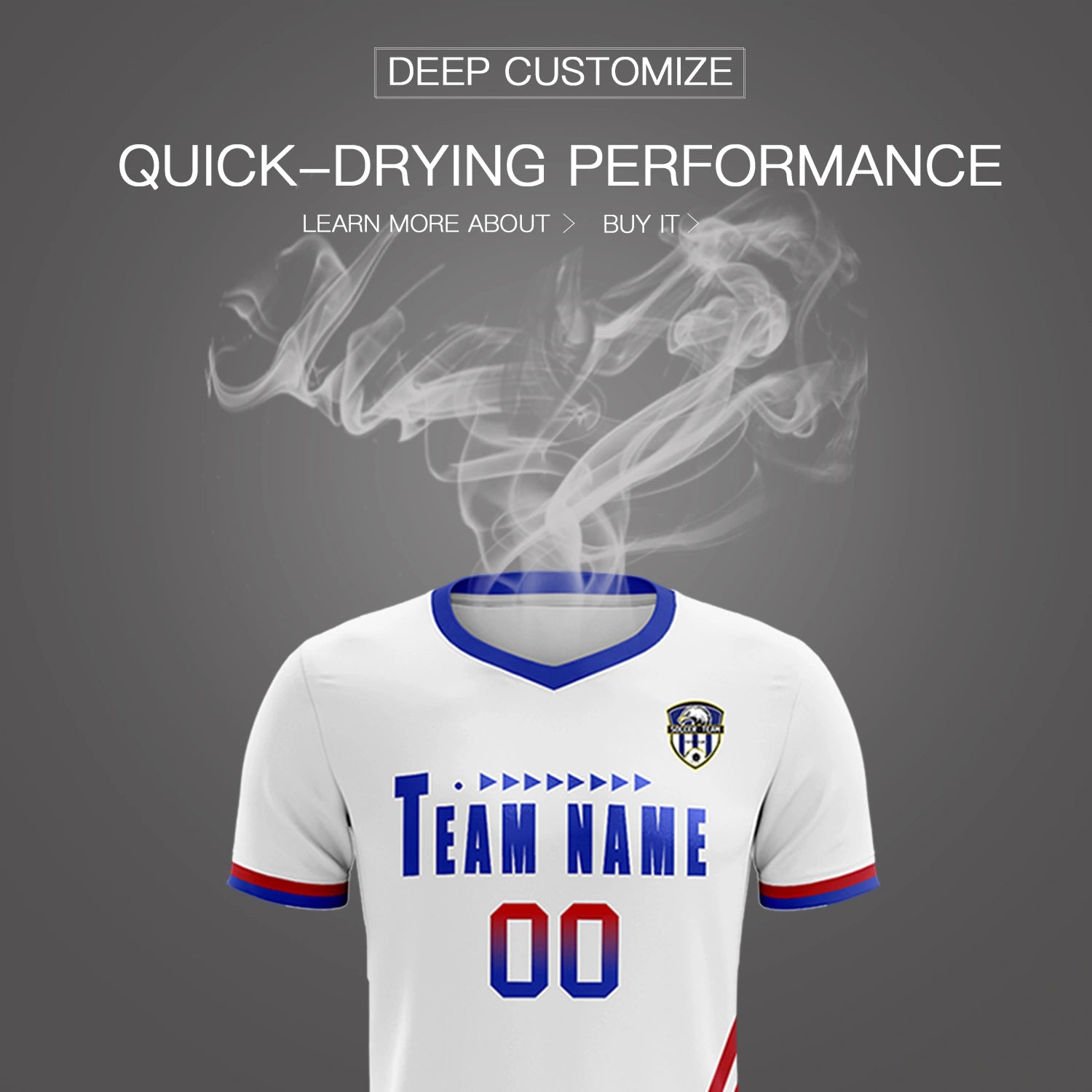 Custom White Red-Royal Blue Gradient Fashion Sportswear Soccer Sets Jersey