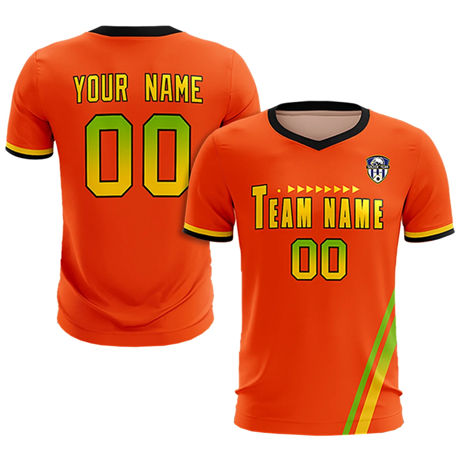 Custom Orange Neon Green-Gold01 Gradient Fashion Sportswear Soccer Sets Jersey