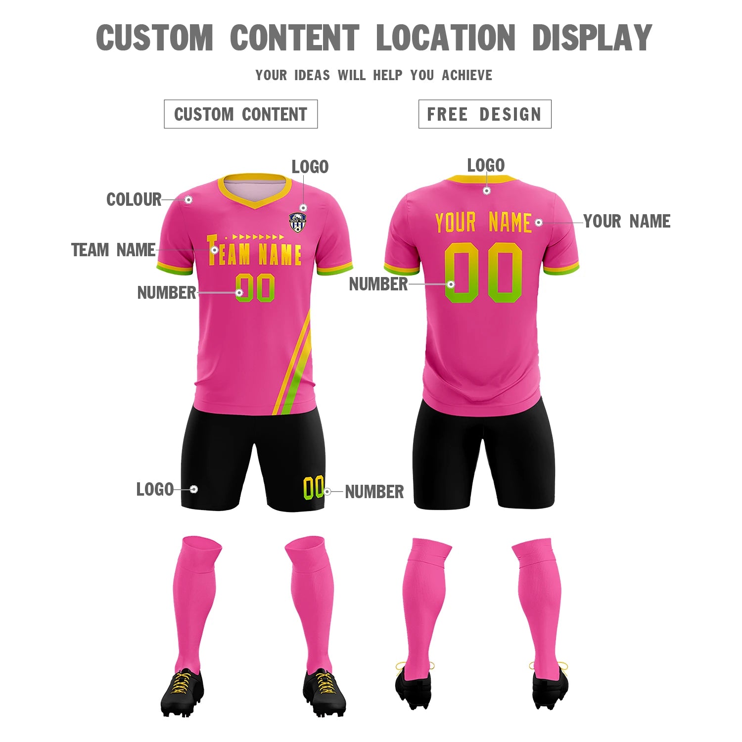 Custom Pink Gold01-Neon Green Gradient Fashion Sportswear Soccer Sets Jersey