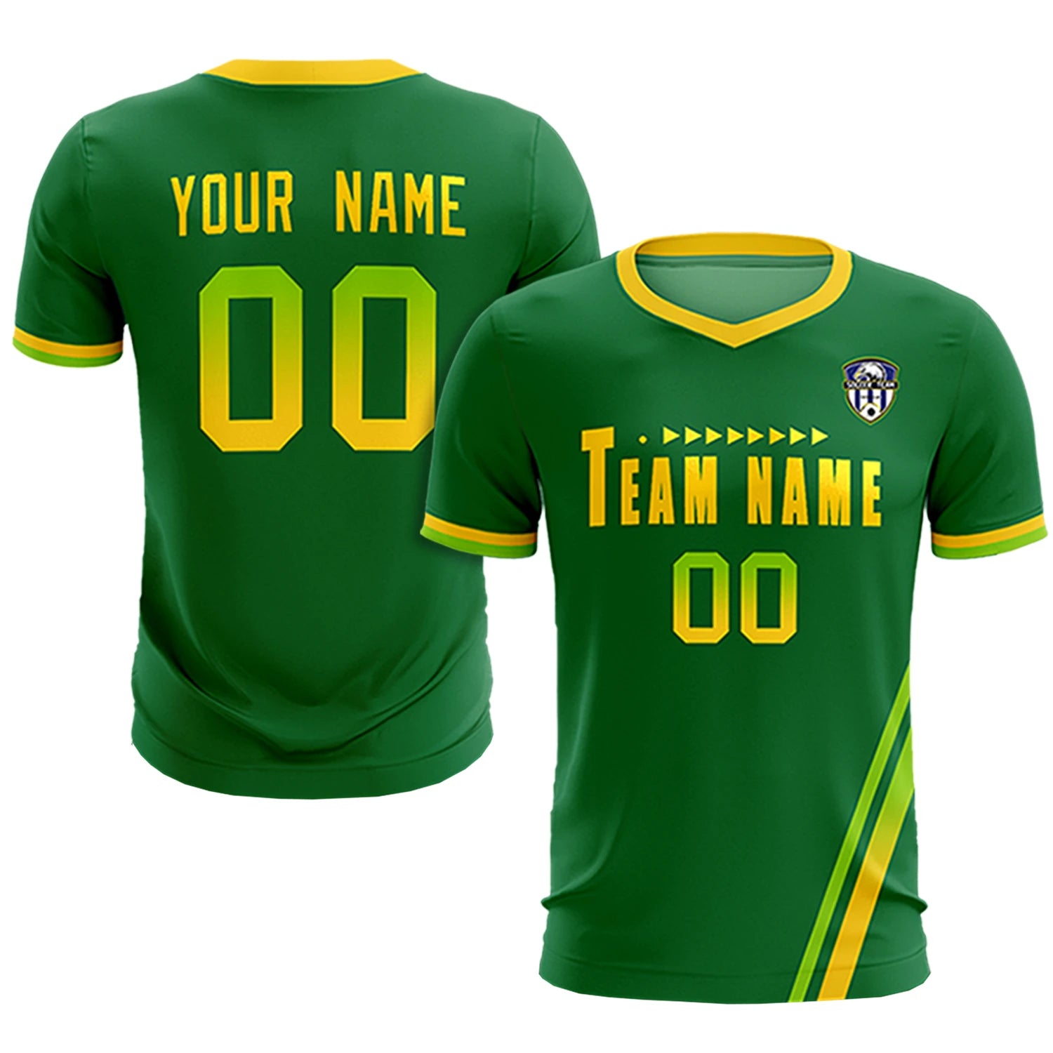 Custom Kelly Green Neon Green-Gold01 Gradient Fashion Sportswear Soccer Sets Jersey