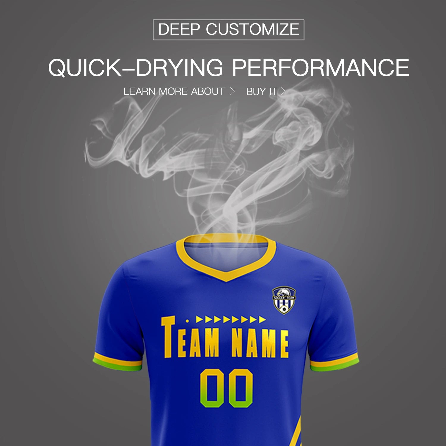 Custom Royal Blue Gold01-Neon Green Gradient Fashion Sportswear Soccer Sets Jersey