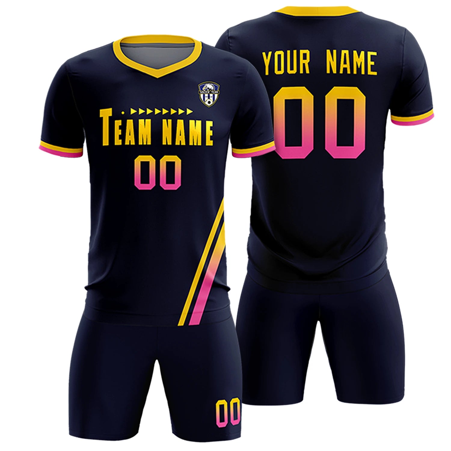 Custom Navy Gold01-Pink Gradient Fashion Sportswear Soccer Sets Jersey