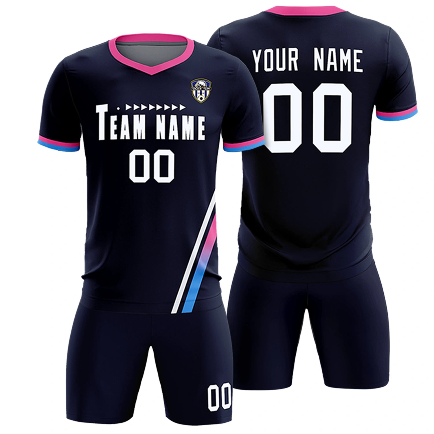 Custom Navy White-Pink Gradient Fashion Sportswear Soccer Sets Jersey