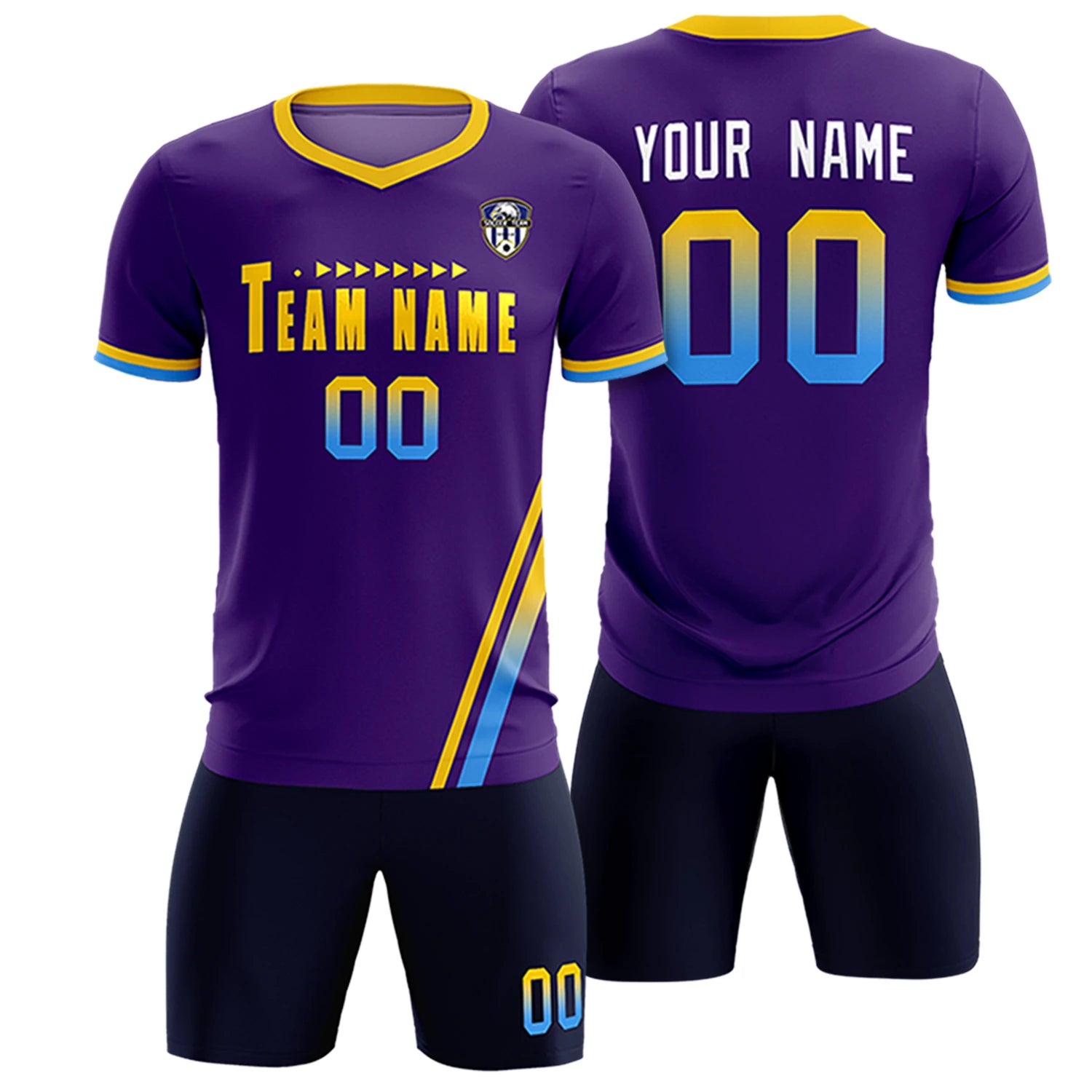 Custom Purple Gold01-Powder Blue Gradient Fashion Sportswear Soccer Sets Jersey