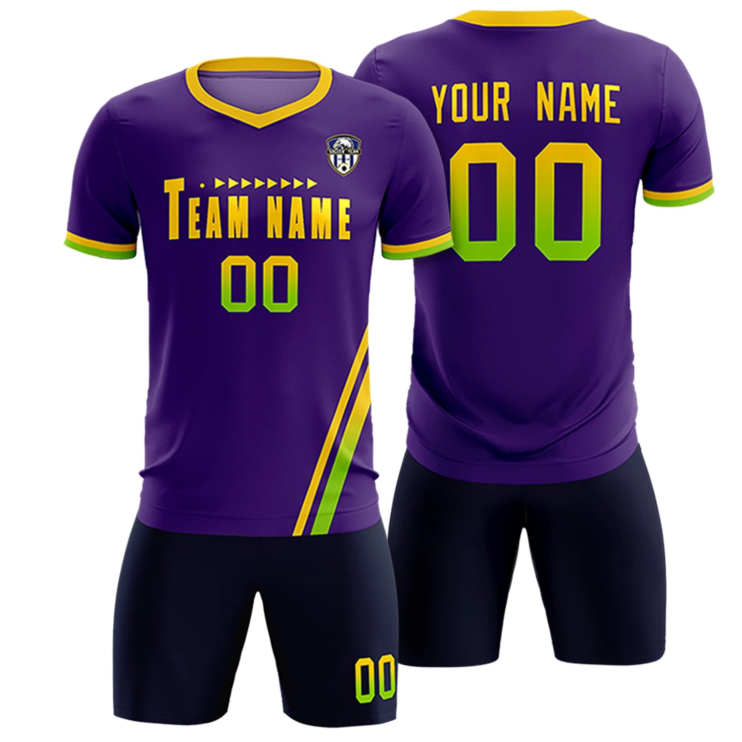 Custom Purple Gold01-Neon Green Gradient Fashion Sportswear Soccer Sets Jersey