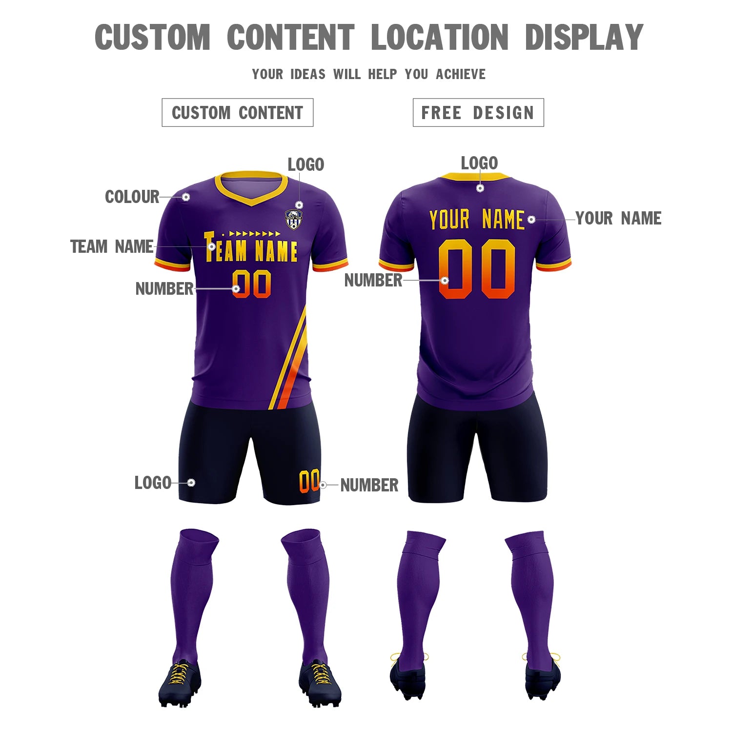 Custom Purple Gold01-Orange Gradient Fashion Sportswear Soccer Sets Jersey
