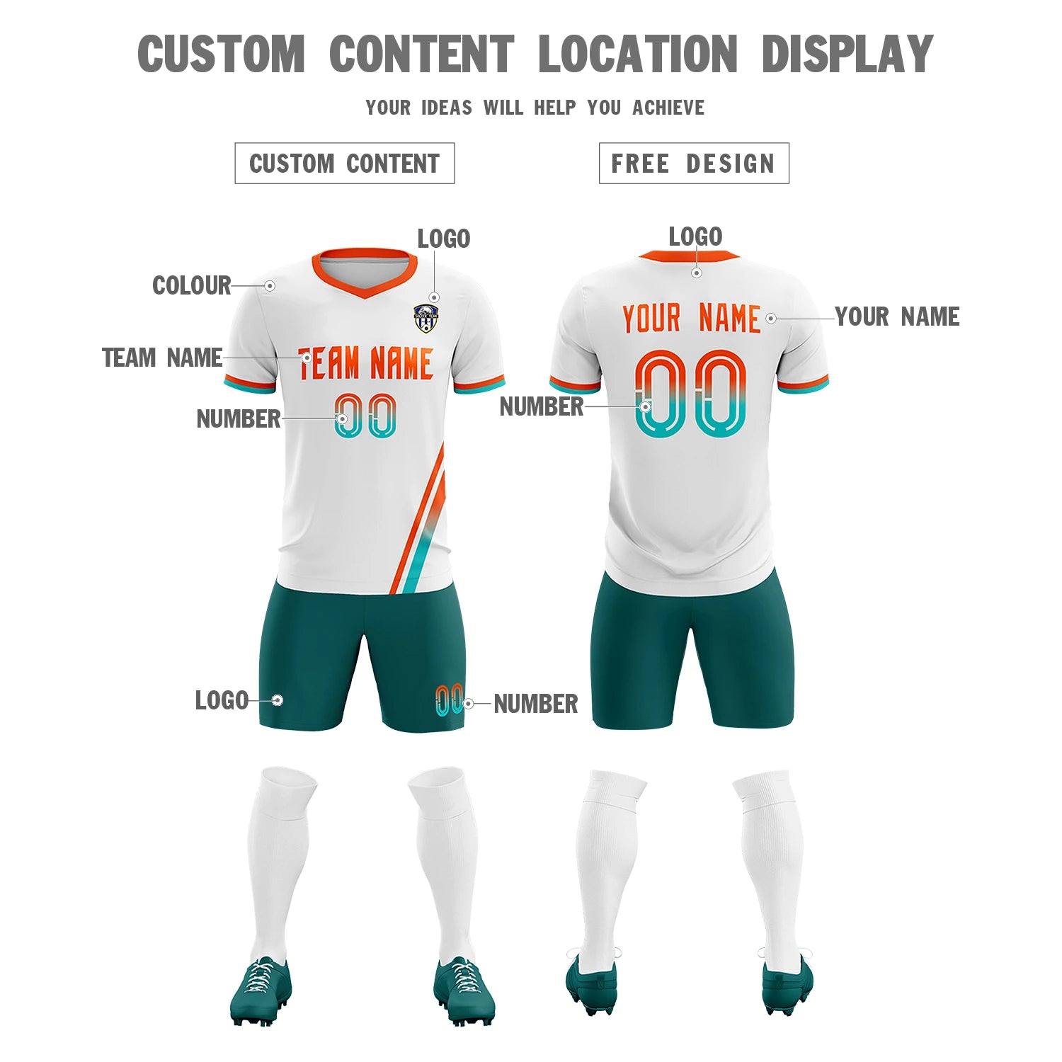 Custom White Orange-Bright Green Gradient Fashion Sportswear Soccer Sets Jersey