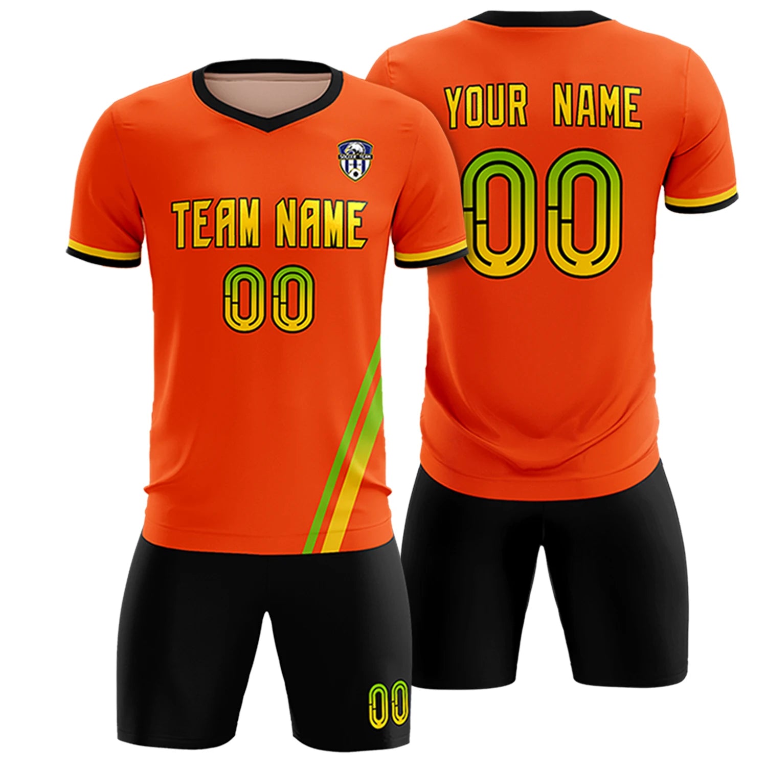 Custom Orange Neon Green-Gold01 Gradient Fashion Sportswear Soccer Sets Jersey