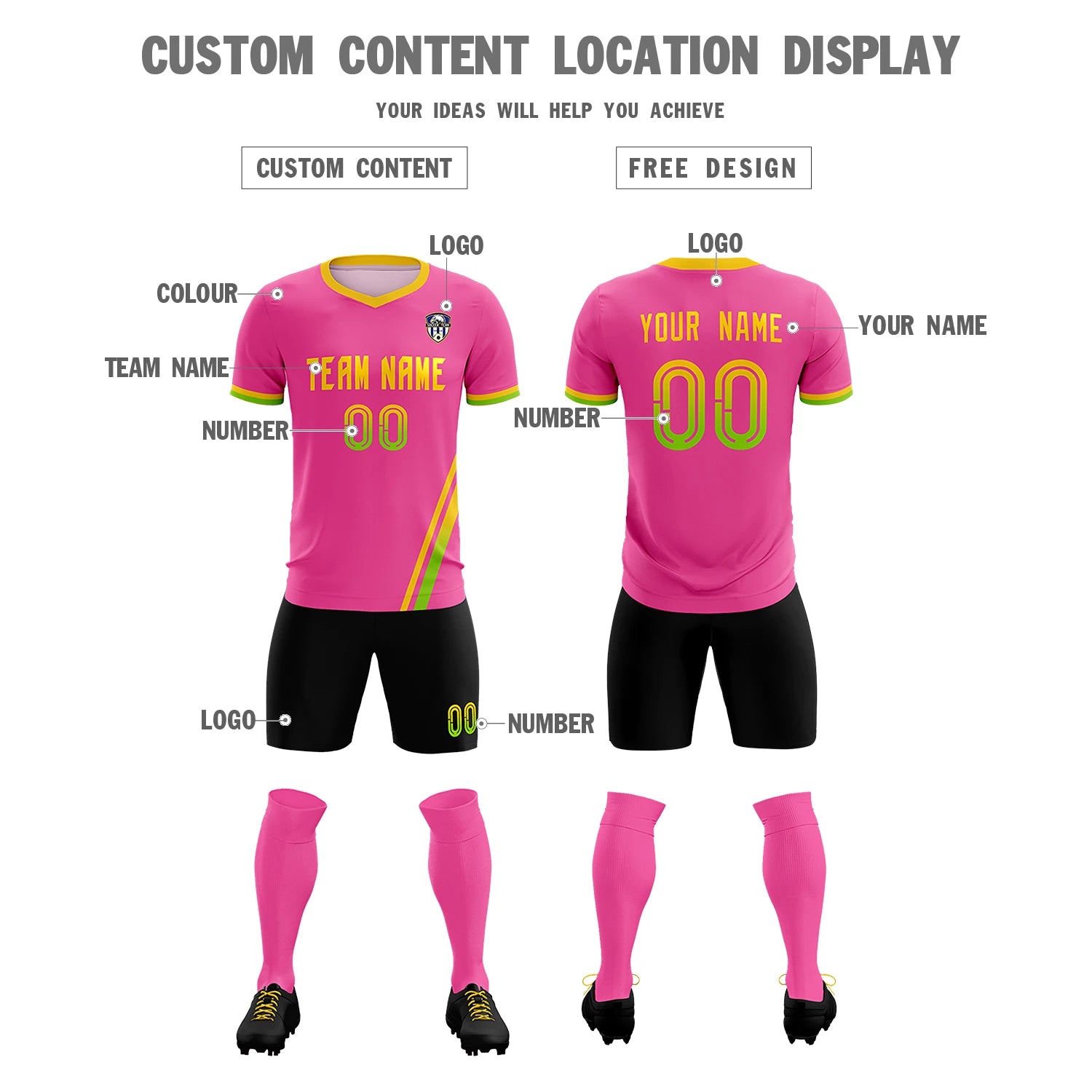Custom Pink Gold01-Neon Green Gradient Fashion Sportswear Soccer Sets Jersey