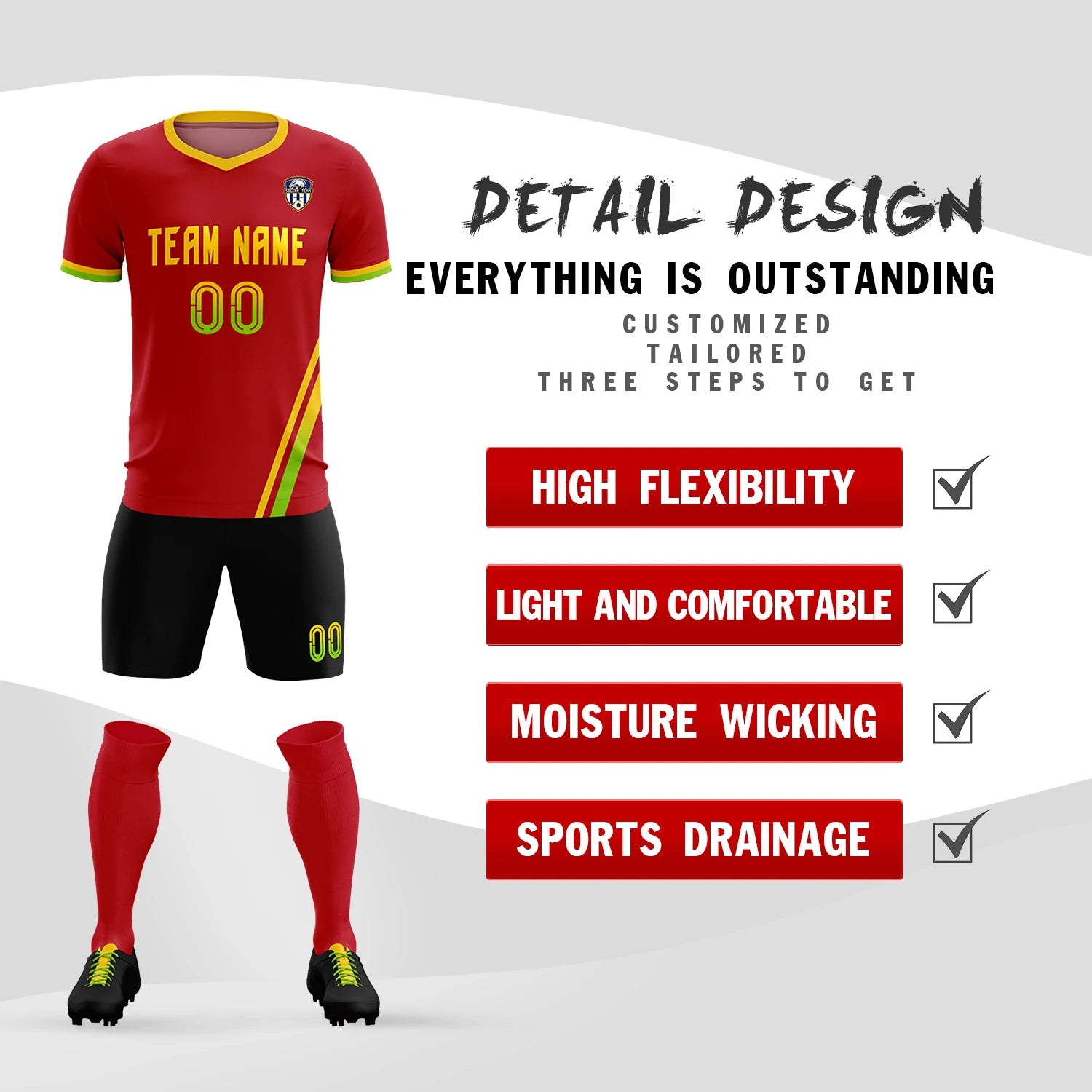 Custom Red Gold01-Neon Green Gradient Fashion Sportswear Soccer Sets Jersey