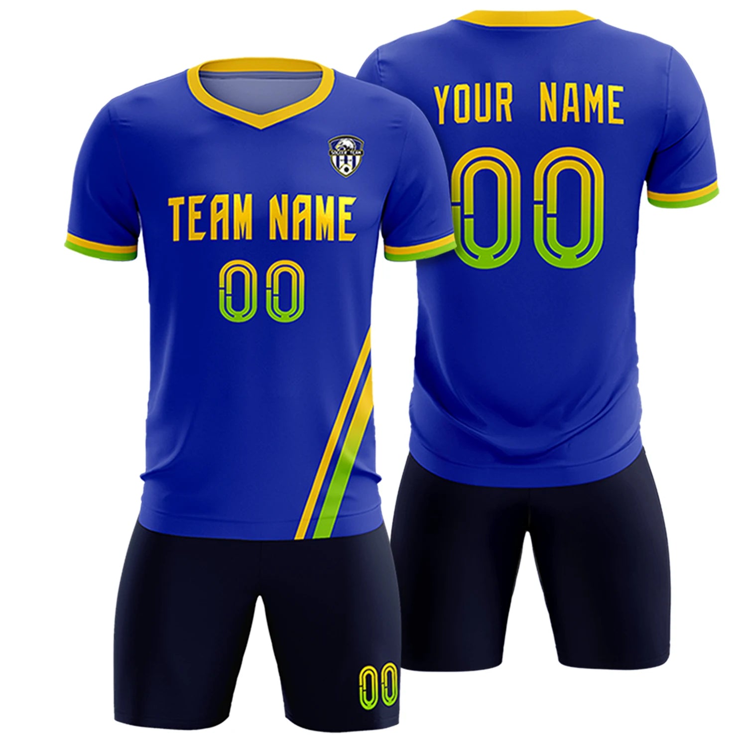 Custom Royal Blue Gold01-Neon Green Gradient Fashion Sportswear Soccer Sets Jersey