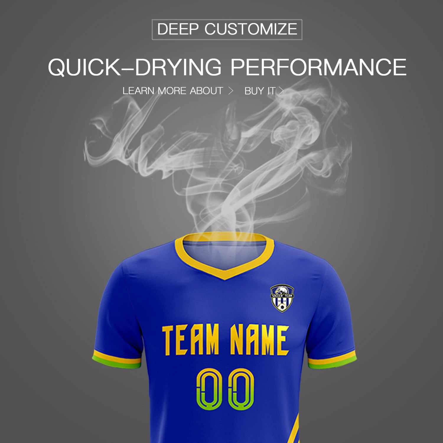 Custom Royal Blue Gold01-Neon Green Gradient Fashion Sportswear Soccer Sets Jersey
