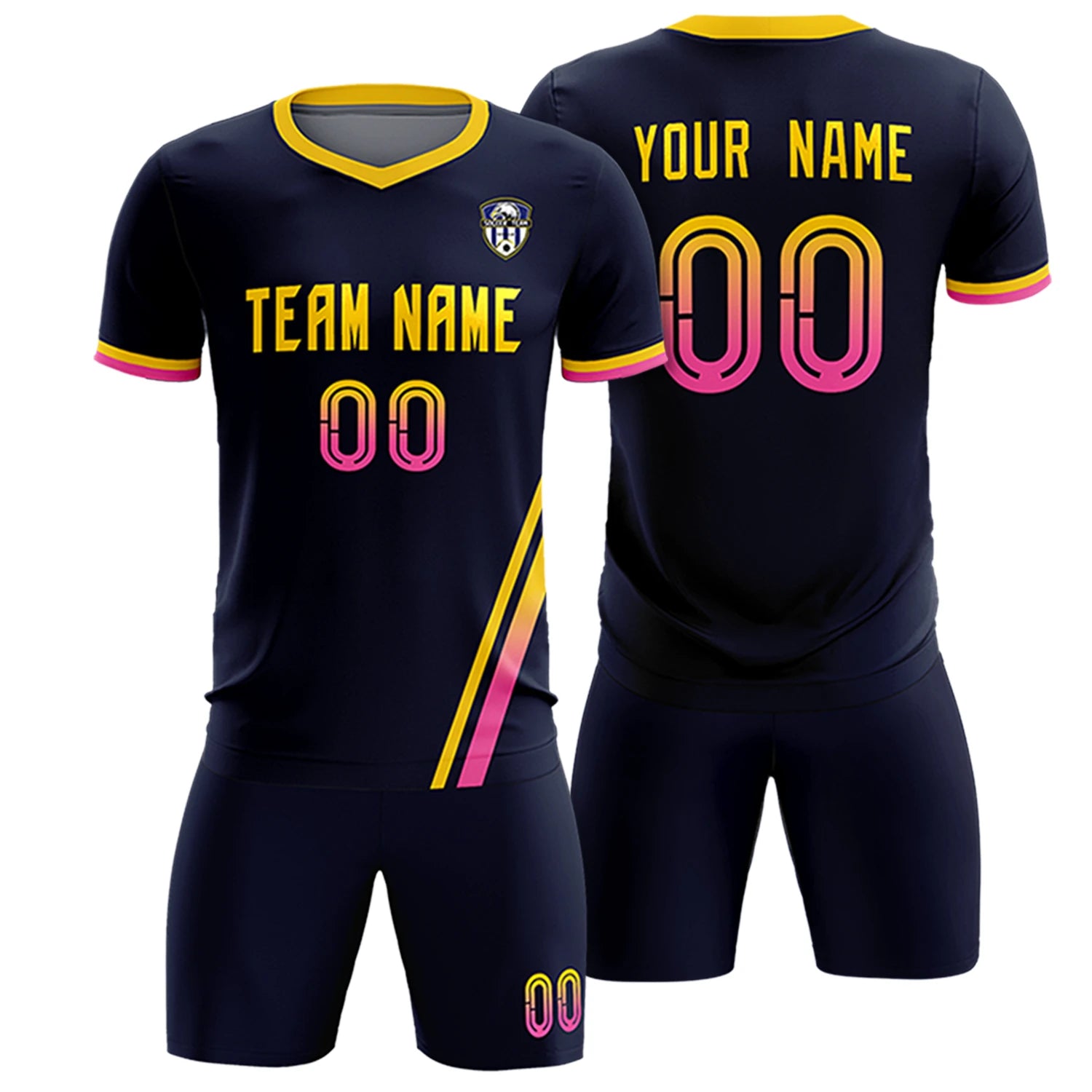 Custom Navy Gold01-Pink Gradient Fashion Sportswear Soccer Sets Jersey