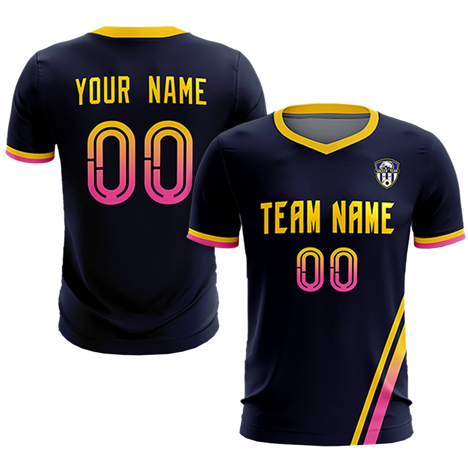 Custom Navy Gold01-Pink Gradient Fashion Sportswear Soccer Sets Jersey