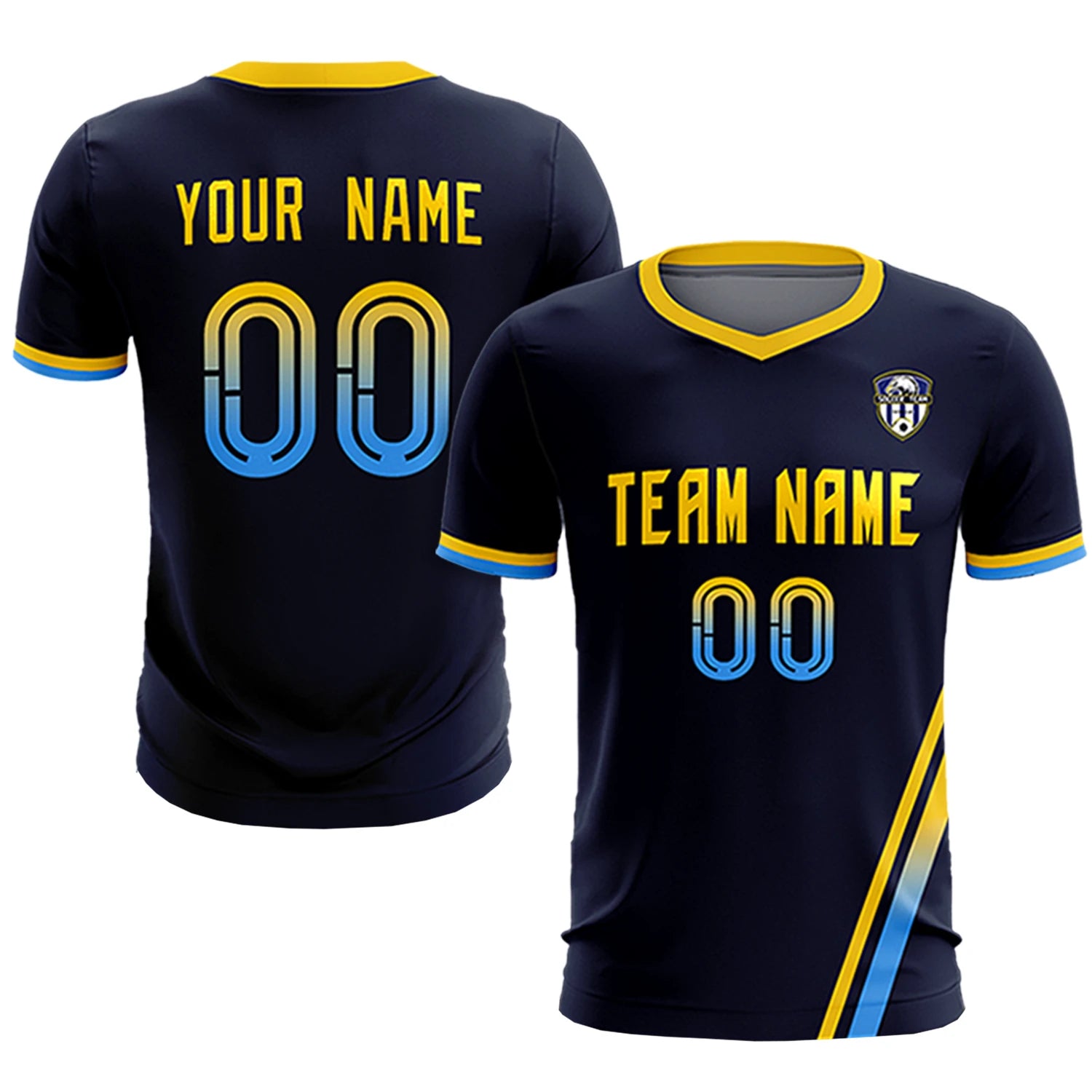 Custom Navy Gold01-Powder Blue Gradient Fashion Sportswear Soccer Sets Jersey