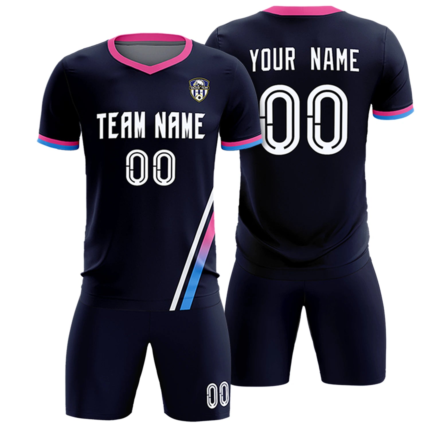 Custom Navy White-Pink Gradient Fashion Sportswear Soccer Sets Jersey