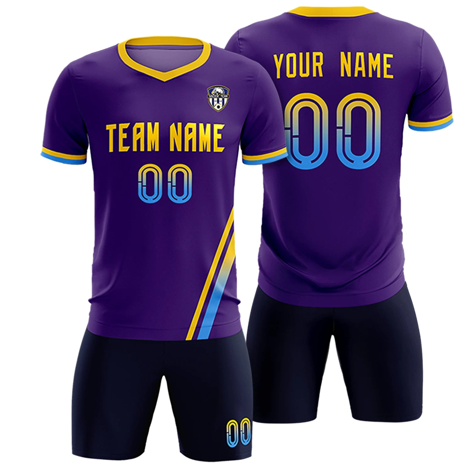 Custom Purple Gold01-Powder Blue Gradient Fashion Sportswear Soccer Sets Jersey