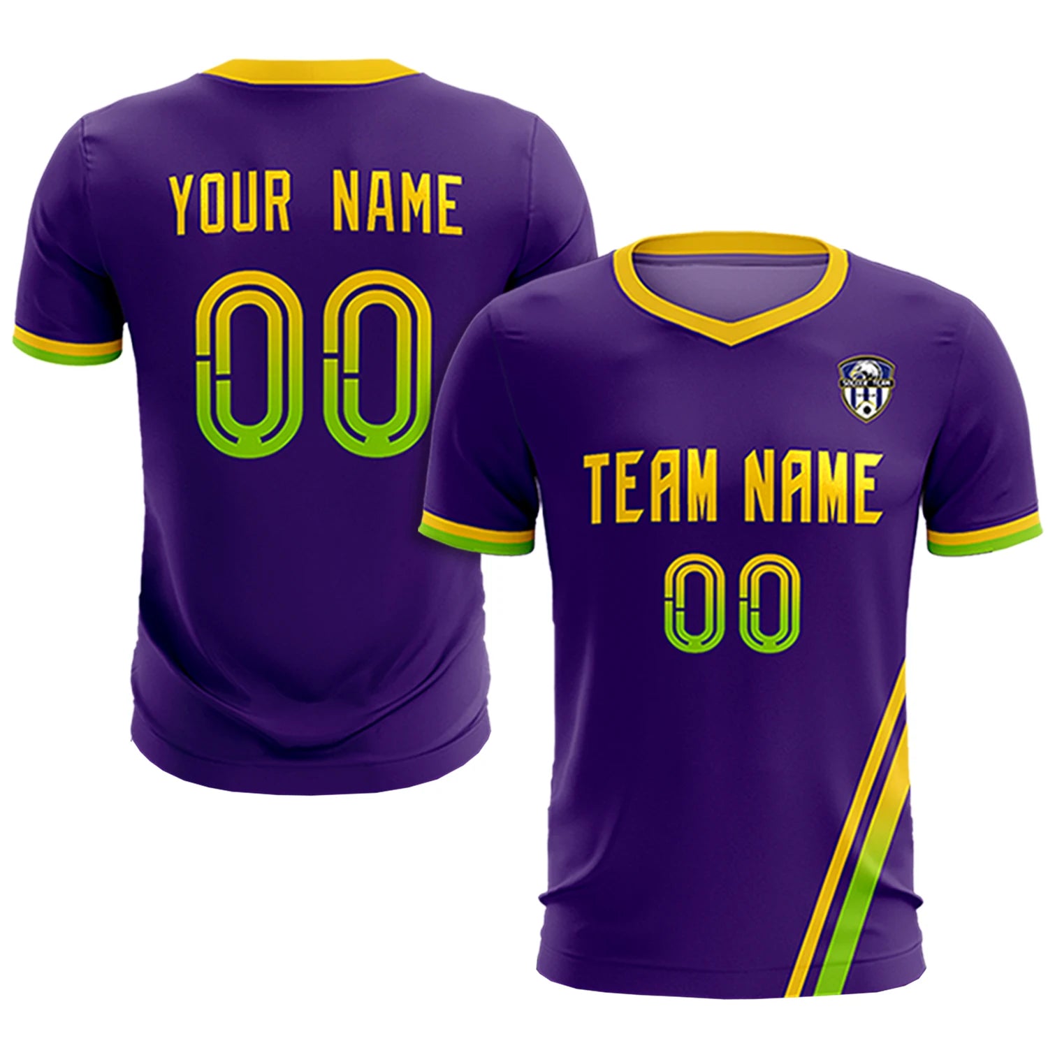 Custom Purple Gold01-Neon Green Gradient Fashion Sportswear Soccer Sets Jersey