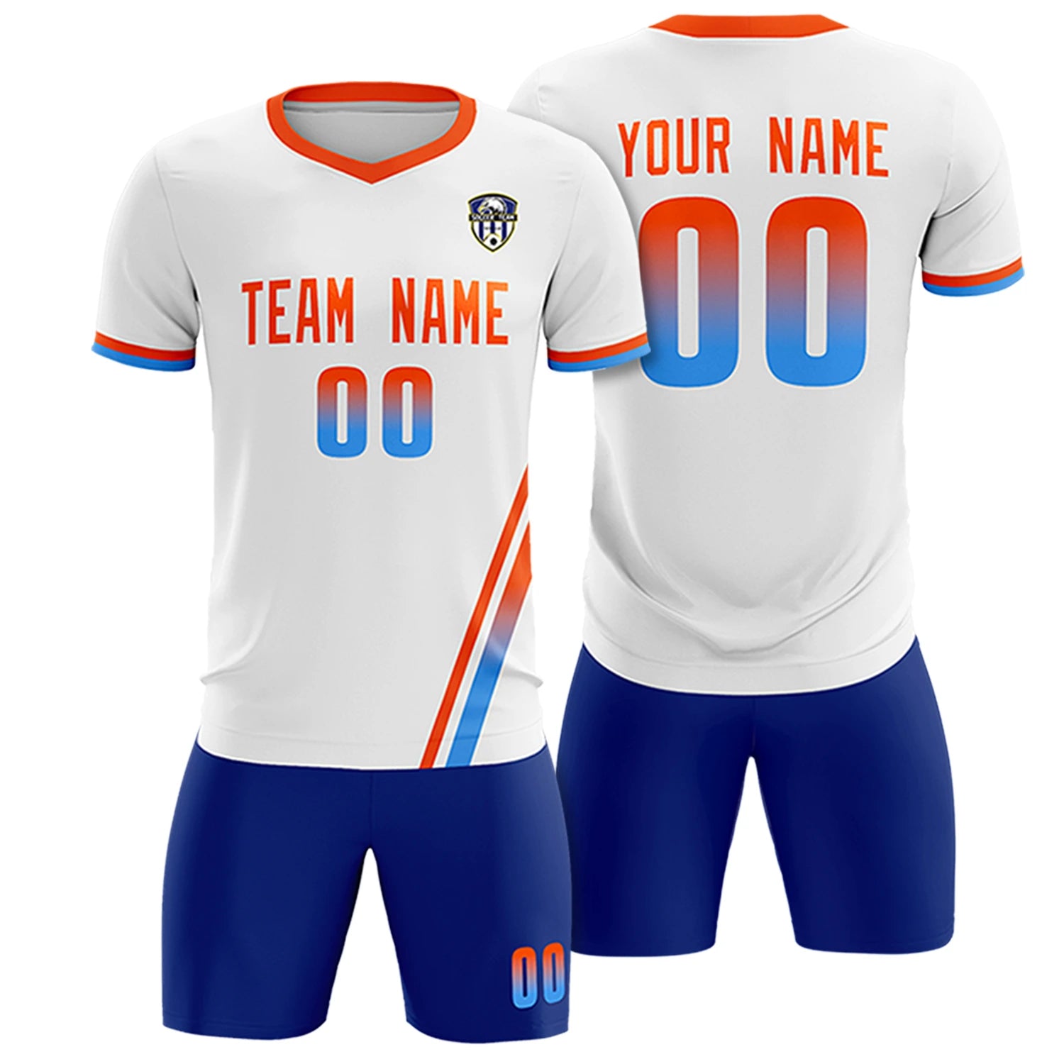 Custom White Orange-Powder Blue Gradient Fashion Sportswear Soccer Sets Jersey