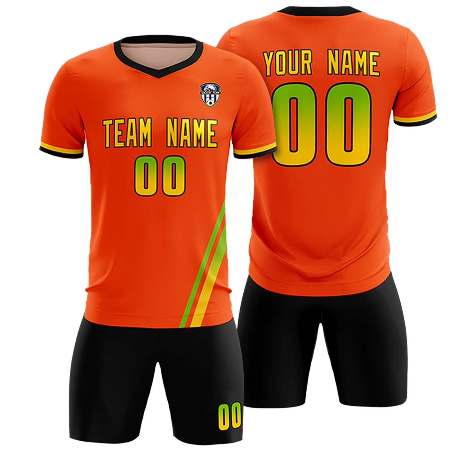 Custom Orange Neon Green-Gold01 Gradient Fashion Sportswear Soccer Sets Jersey