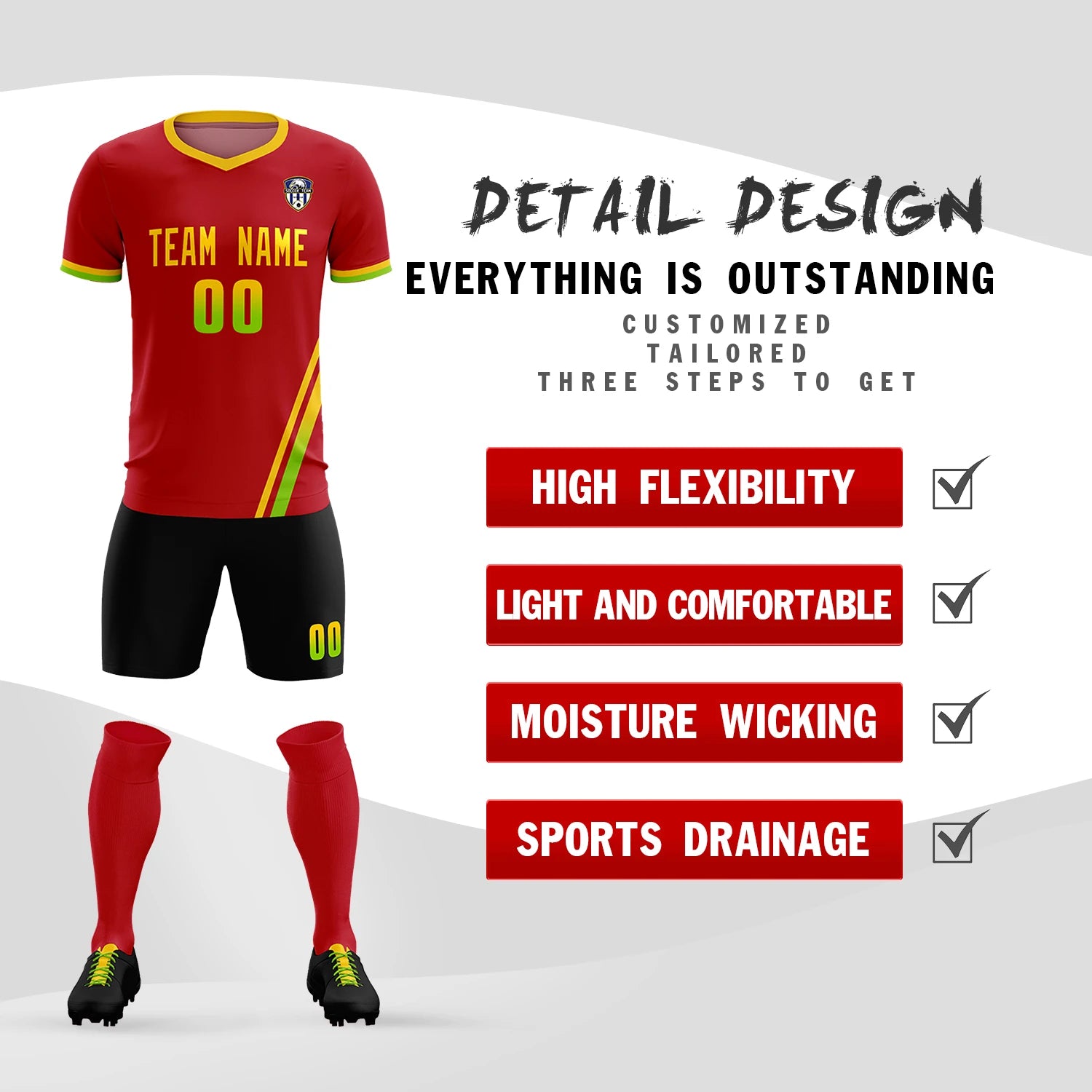Custom Red Gold01-Neon Green Gradient Fashion Sportswear Soccer Sets Jersey