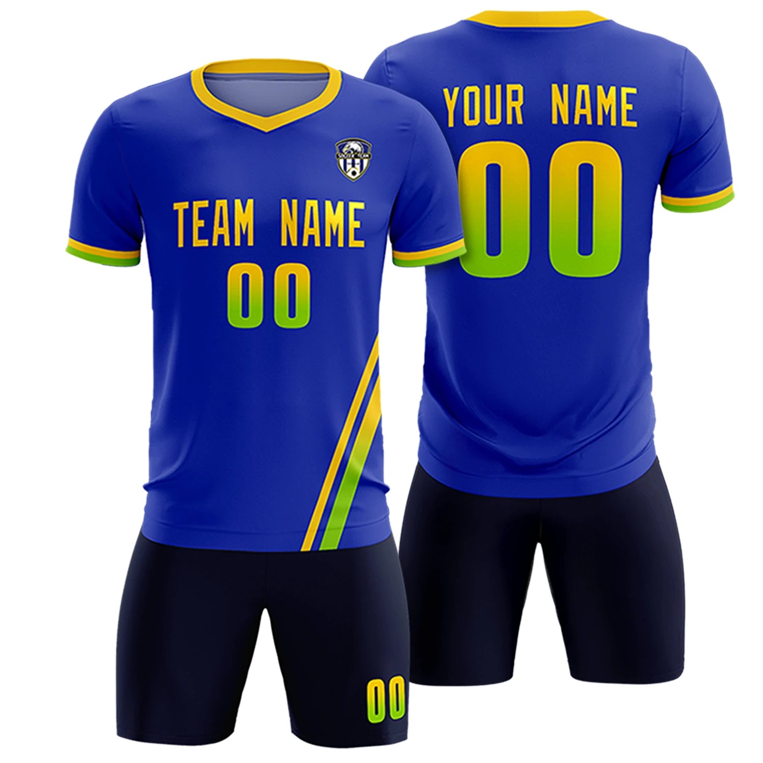 Custom Royal Blue Gold01-Neon Green Gradient Fashion Sportswear Soccer Sets Jersey