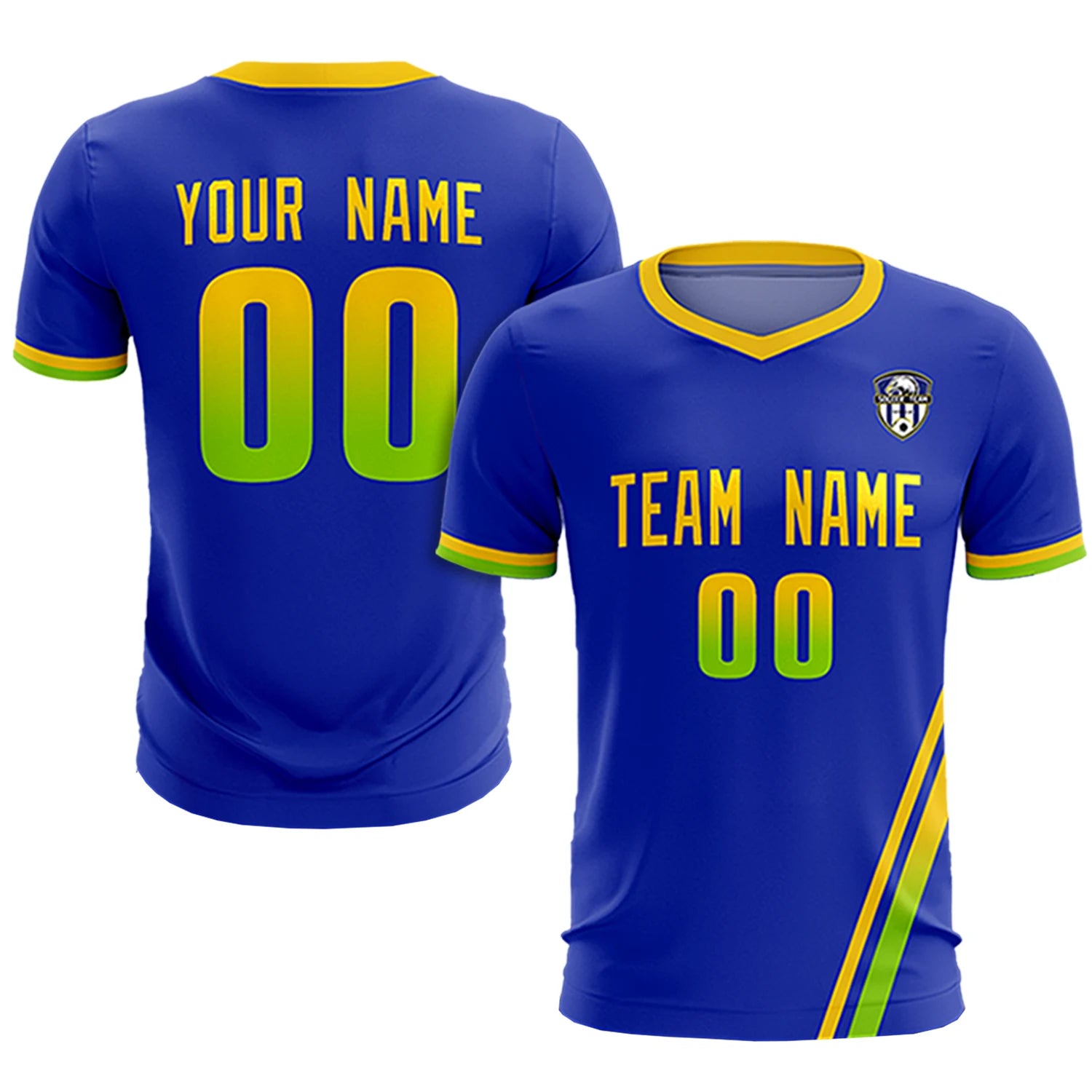 Custom Royal Blue Gold01-Neon Green Gradient Fashion Sportswear Soccer Sets Jersey