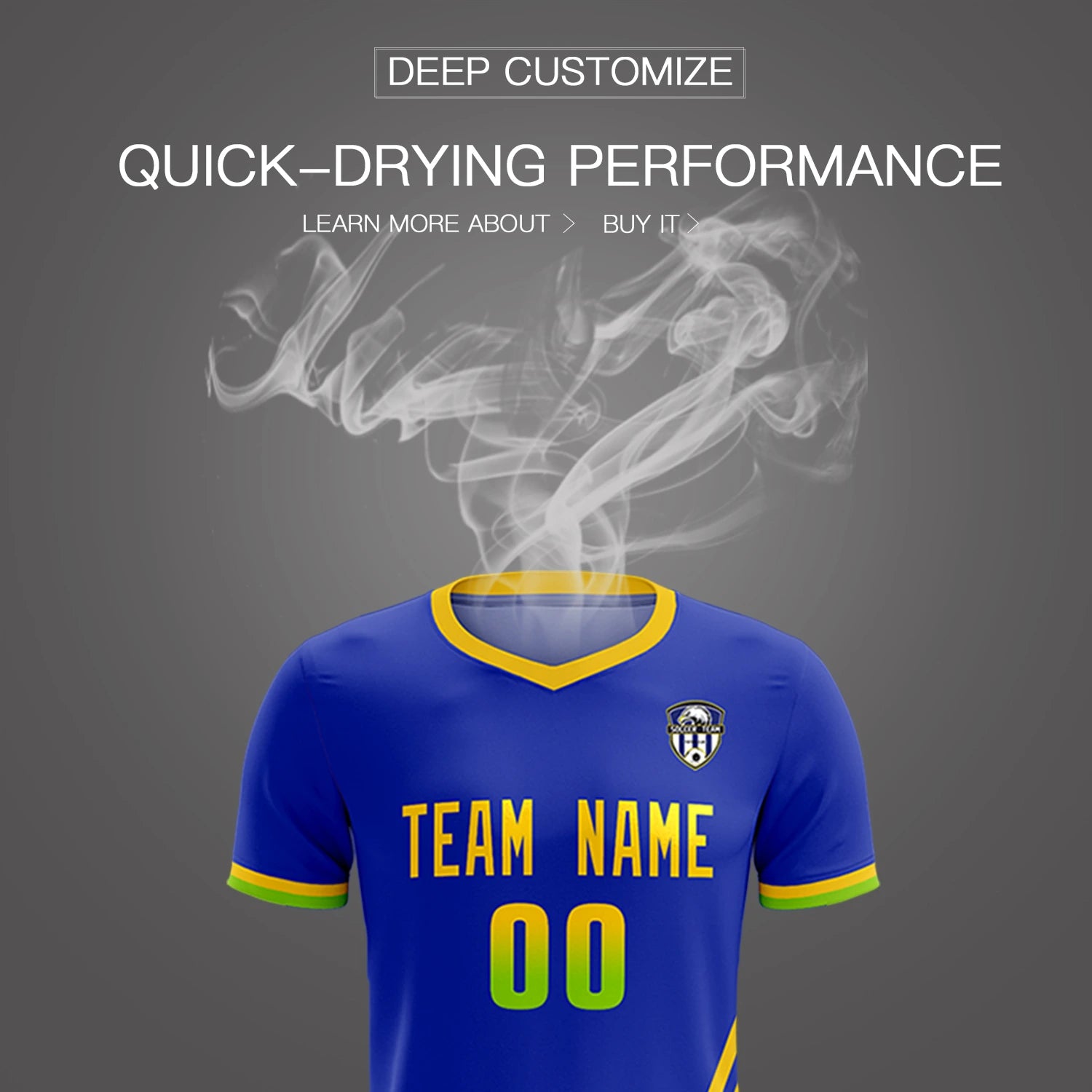Custom Royal Blue Gold01-Neon Green Gradient Fashion Sportswear Soccer Sets Jersey