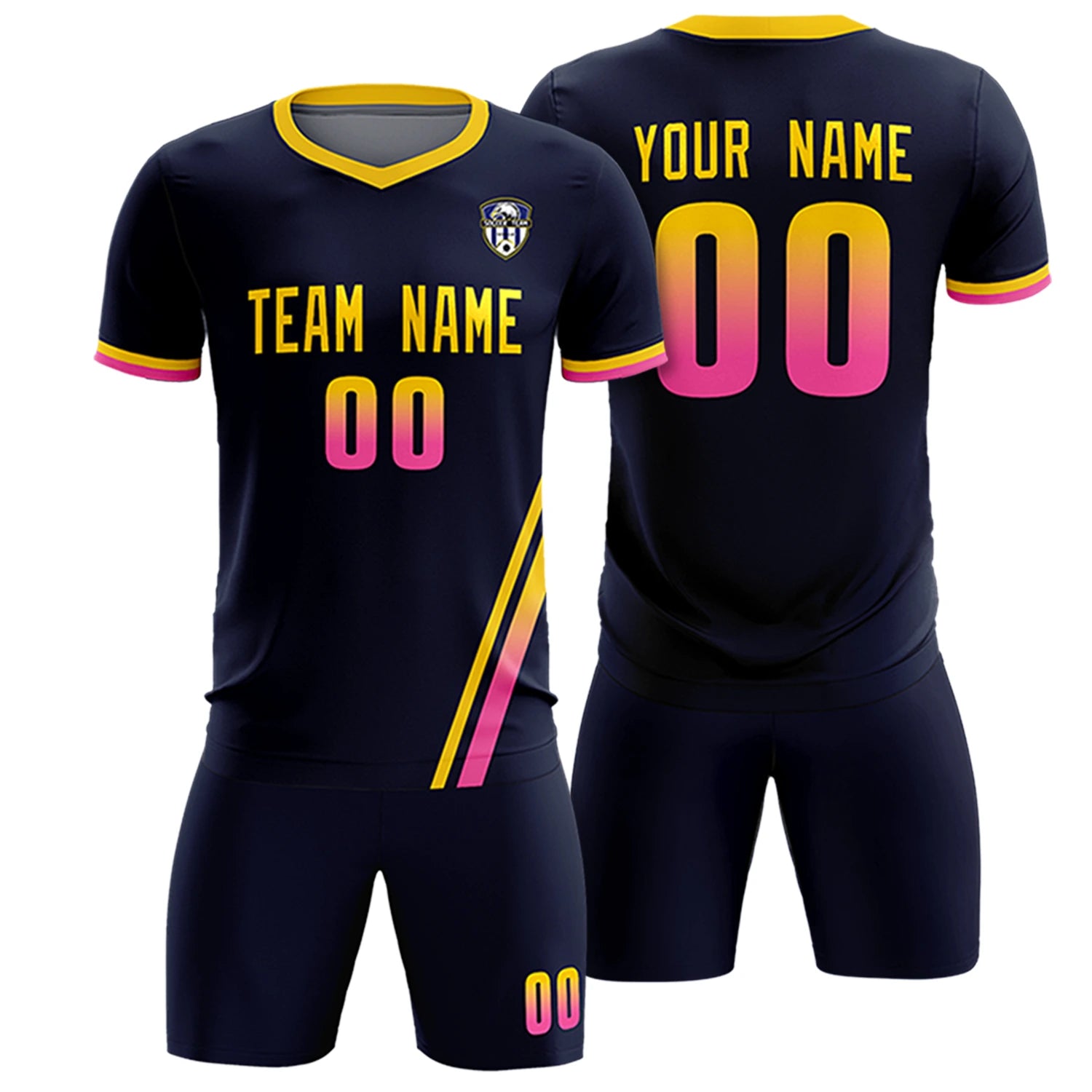 Custom Navy Gold01-Pink Gradient Fashion Sportswear Soccer Sets Jersey