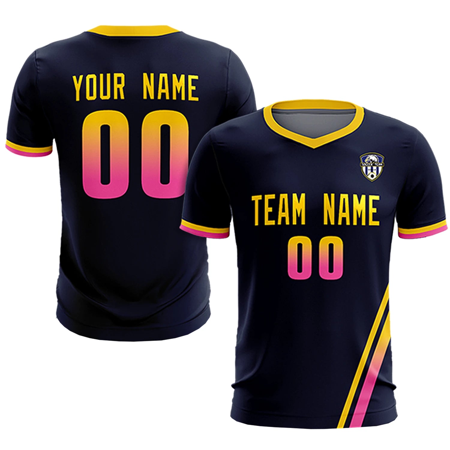 Custom Navy Gold01-Pink Gradient Fashion Sportswear Soccer Sets Jersey