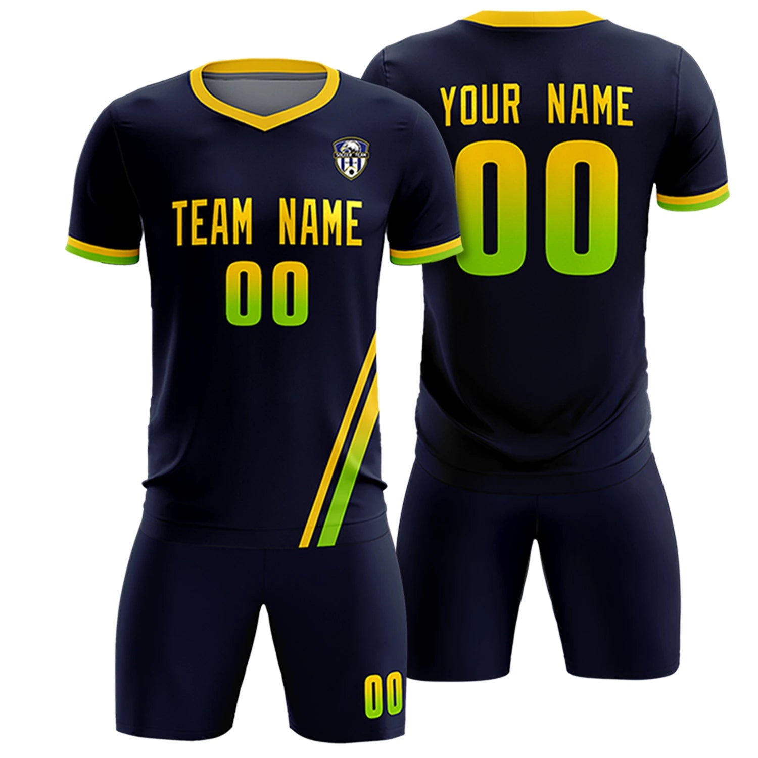 Custom Navy Gold01-Neon Green Gradient Fashion Sportswear Soccer Sets Jersey