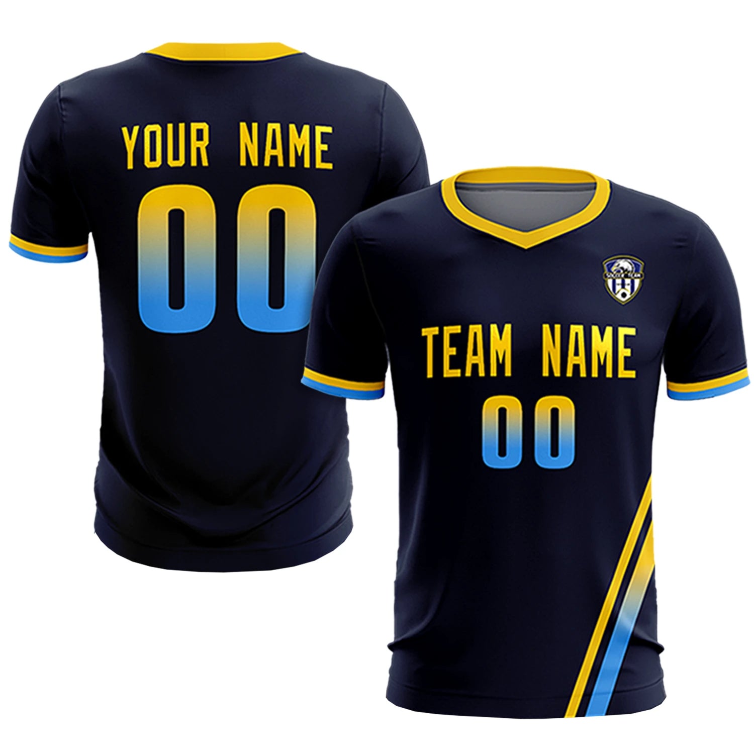 Custom Navy Gold01-Powder Blue Gradient Fashion Sportswear Soccer Sets Jersey
