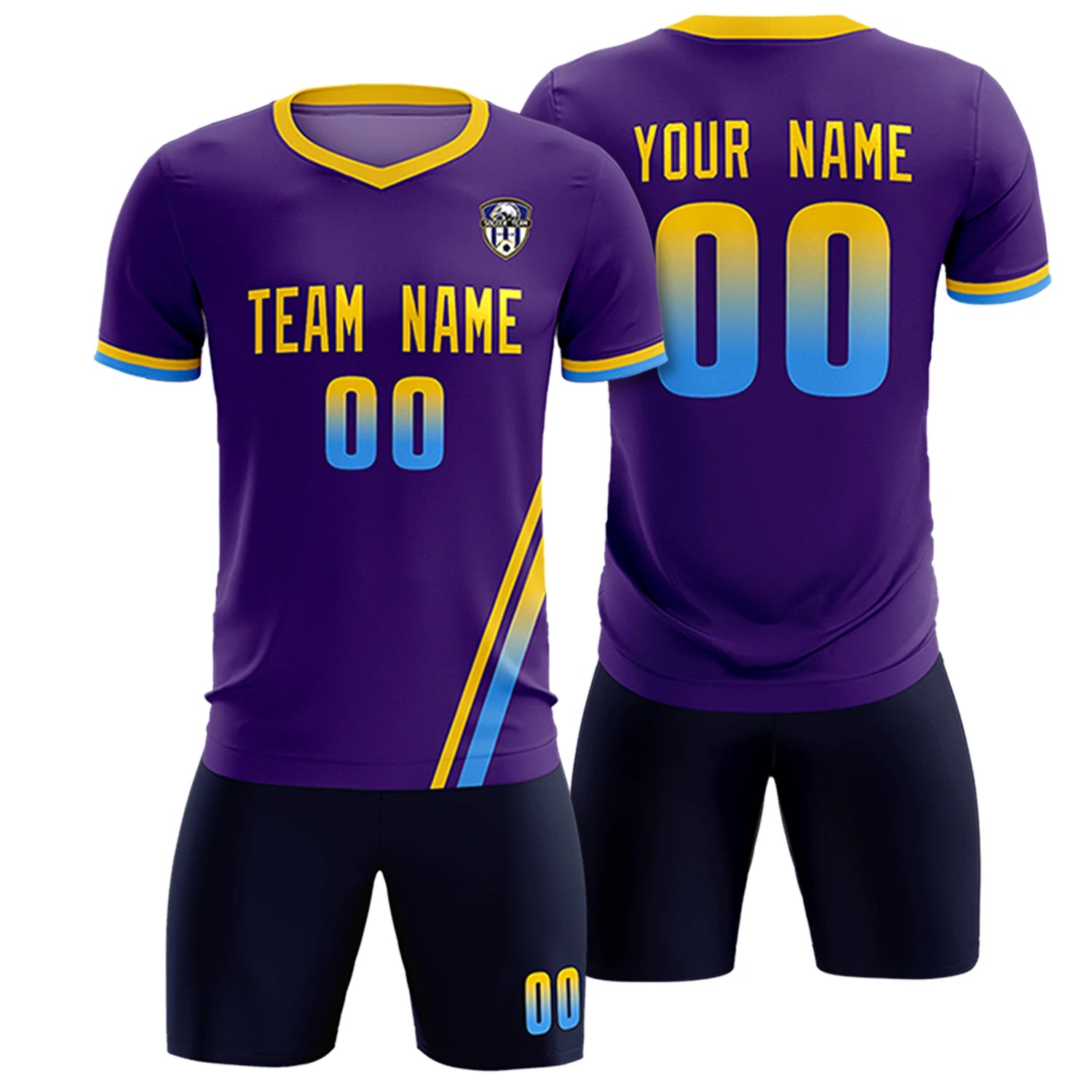 Custom Purple Gold01-Powder Blue Gradient Fashion Sportswear Soccer Sets Jersey