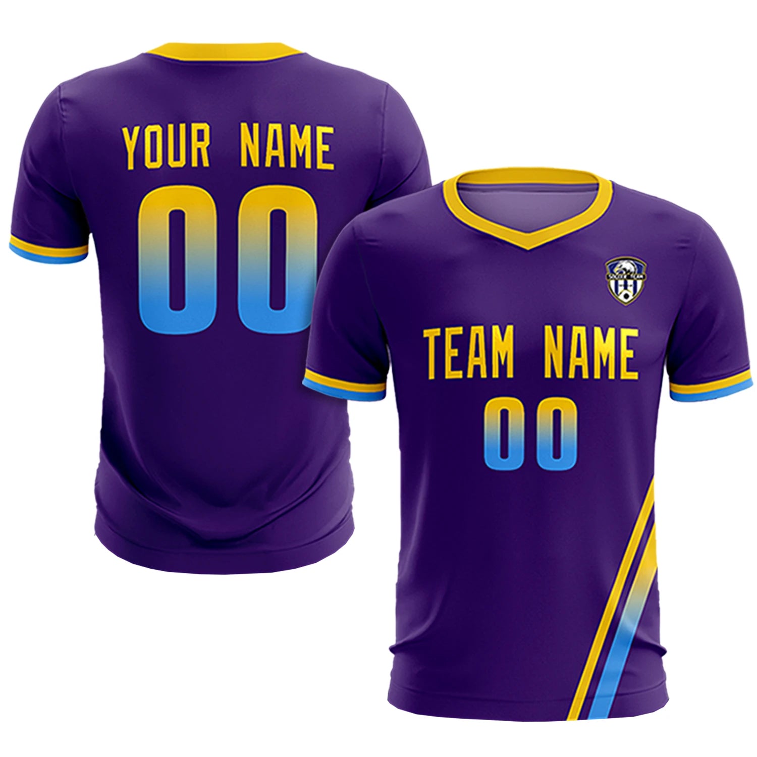 Custom Purple Gold01-Powder Blue Gradient Fashion Sportswear Soccer Sets Jersey
