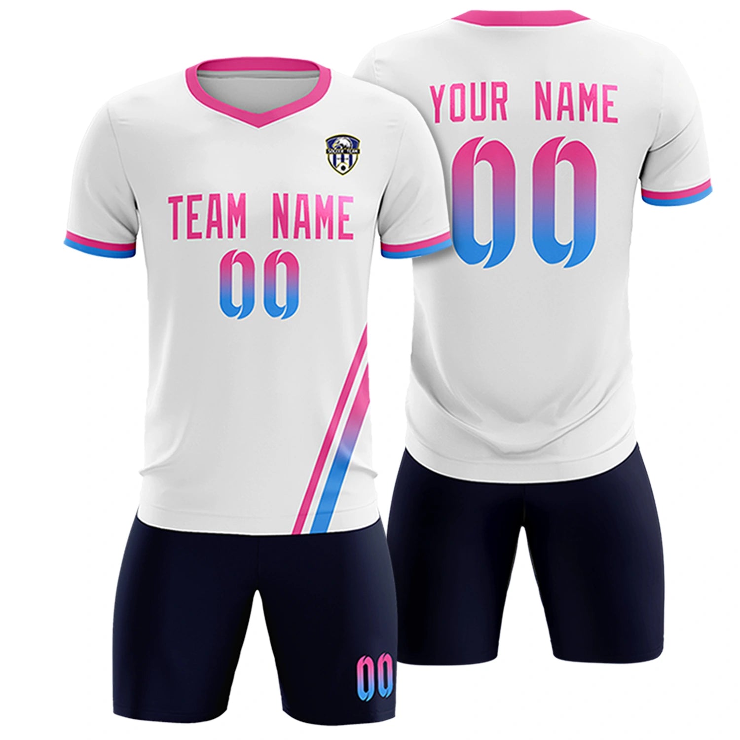 Custom White Pink-Powder Blue Gradient Fashion Sportswear Soccer Sets Jersey